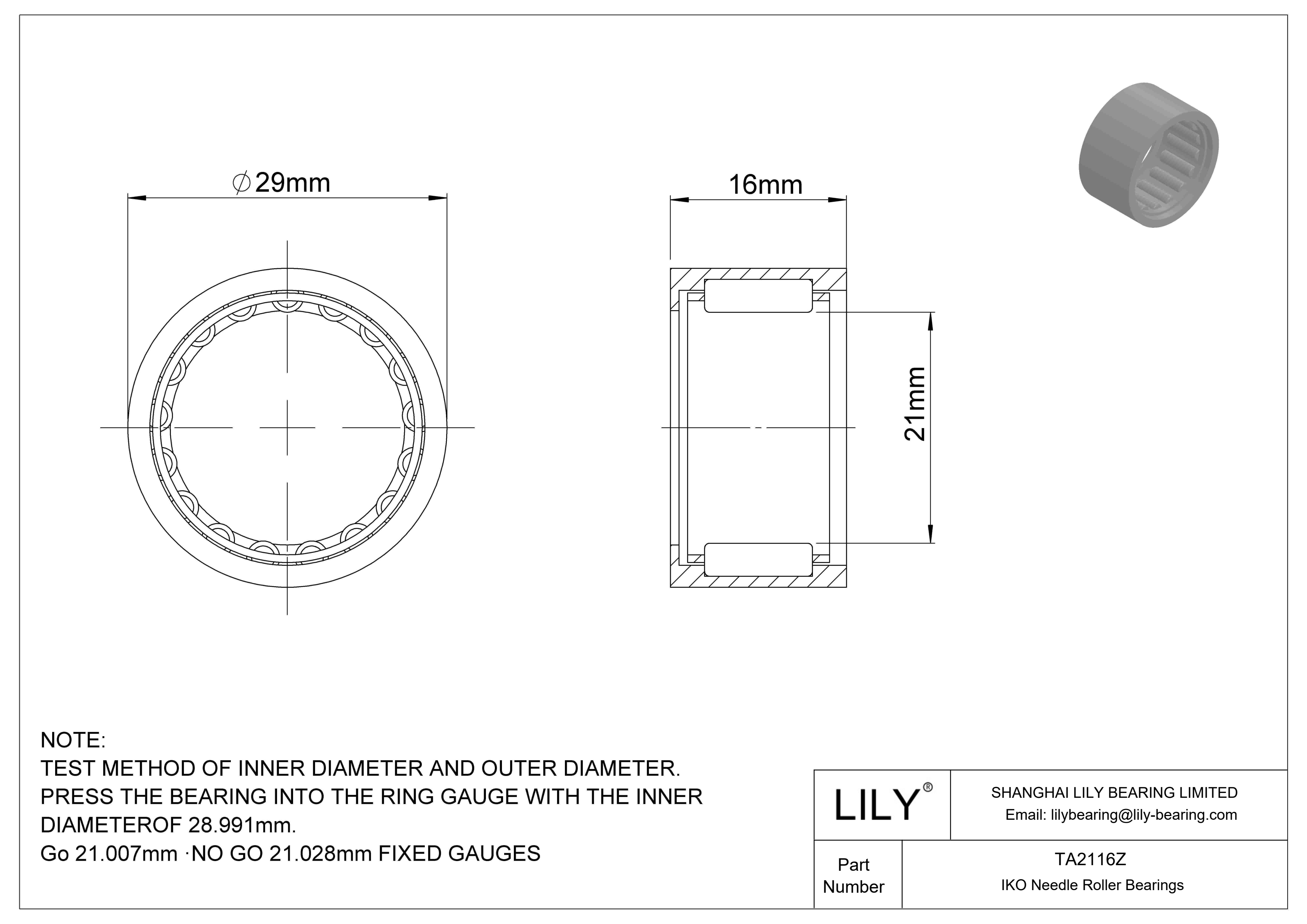 TA2116Z Shell Type Needle Roller Bearings cad drawing