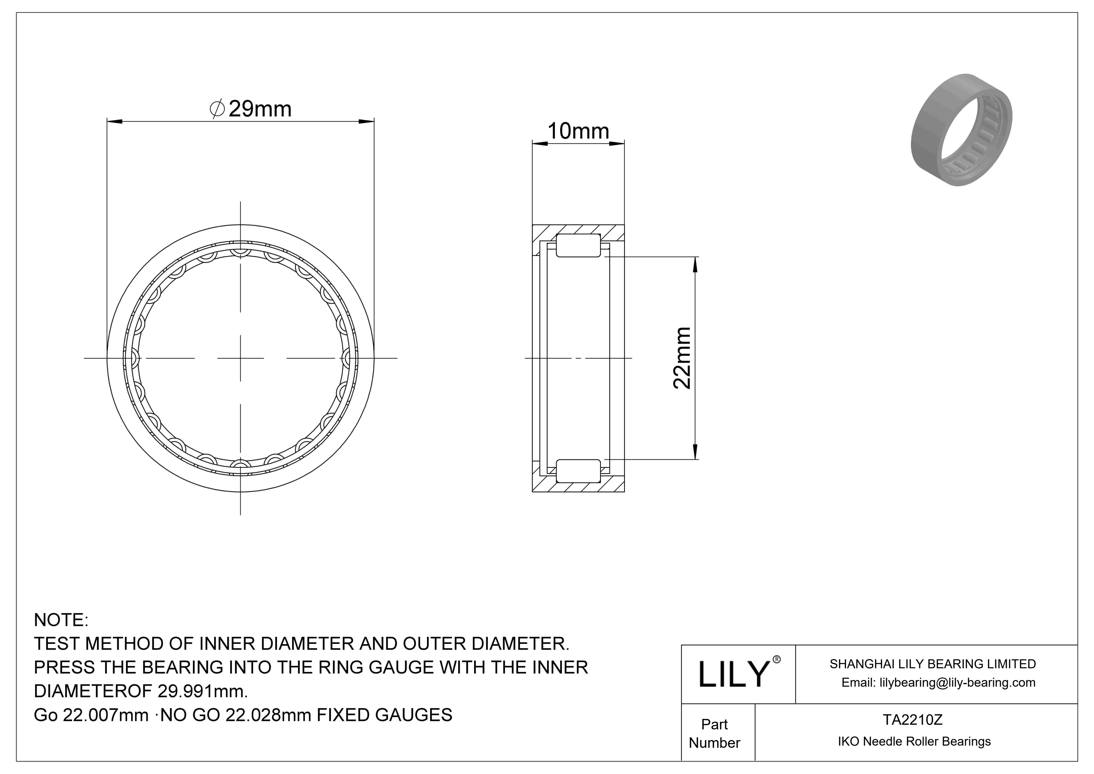 TA2210Z Shell Type Needle Roller Bearings cad drawing