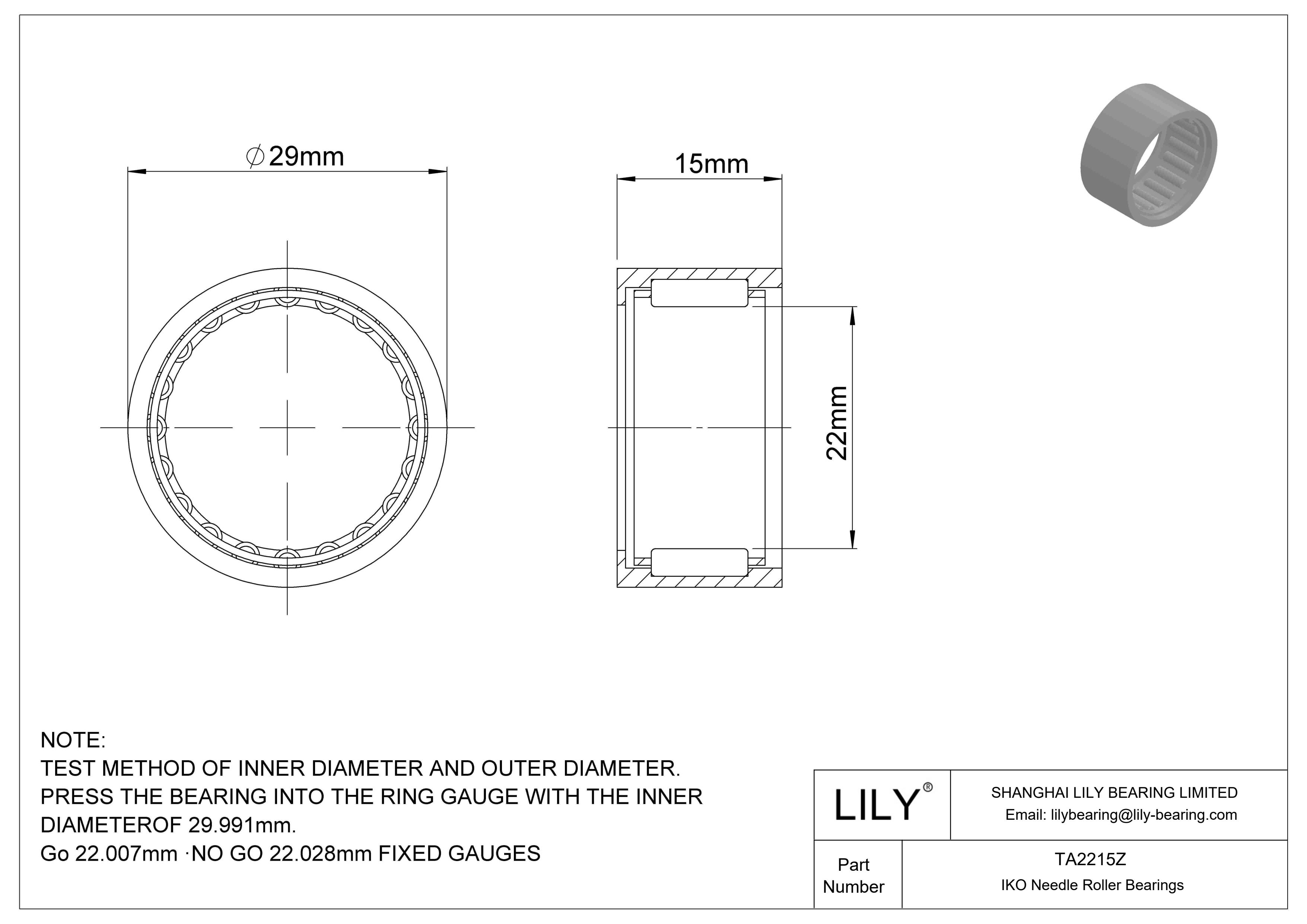 TA2215Z Shell Type Needle Roller Bearings cad drawing