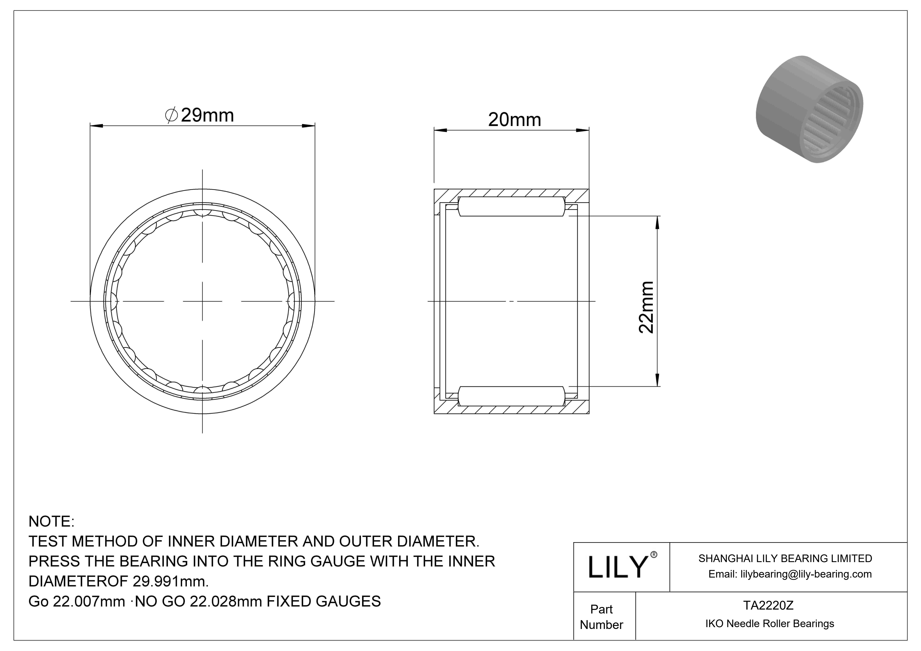 TA2220Z Shell Type Needle Roller Bearings cad drawing