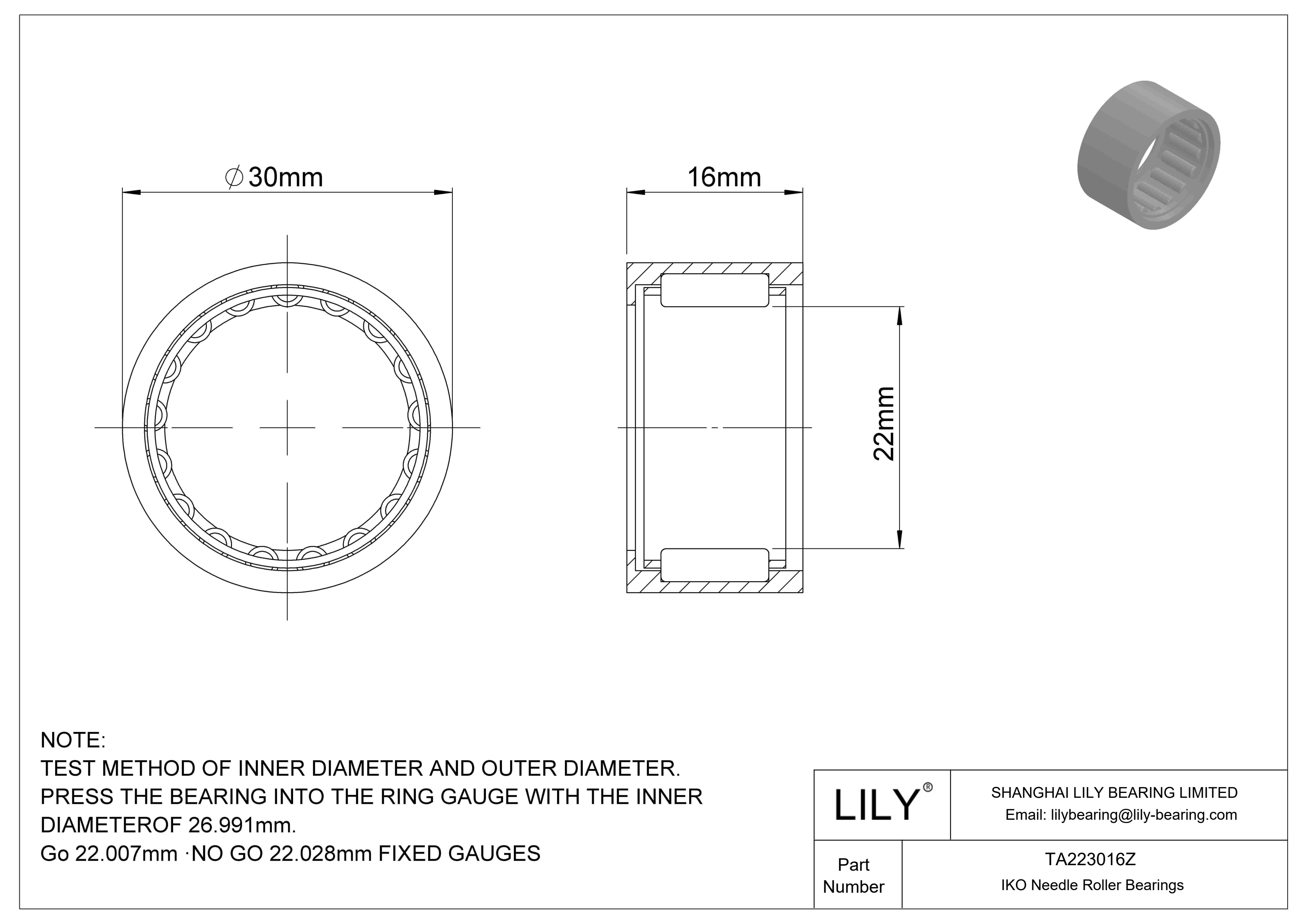 TA223016Z Shell Type Needle Roller Bearings cad drawing