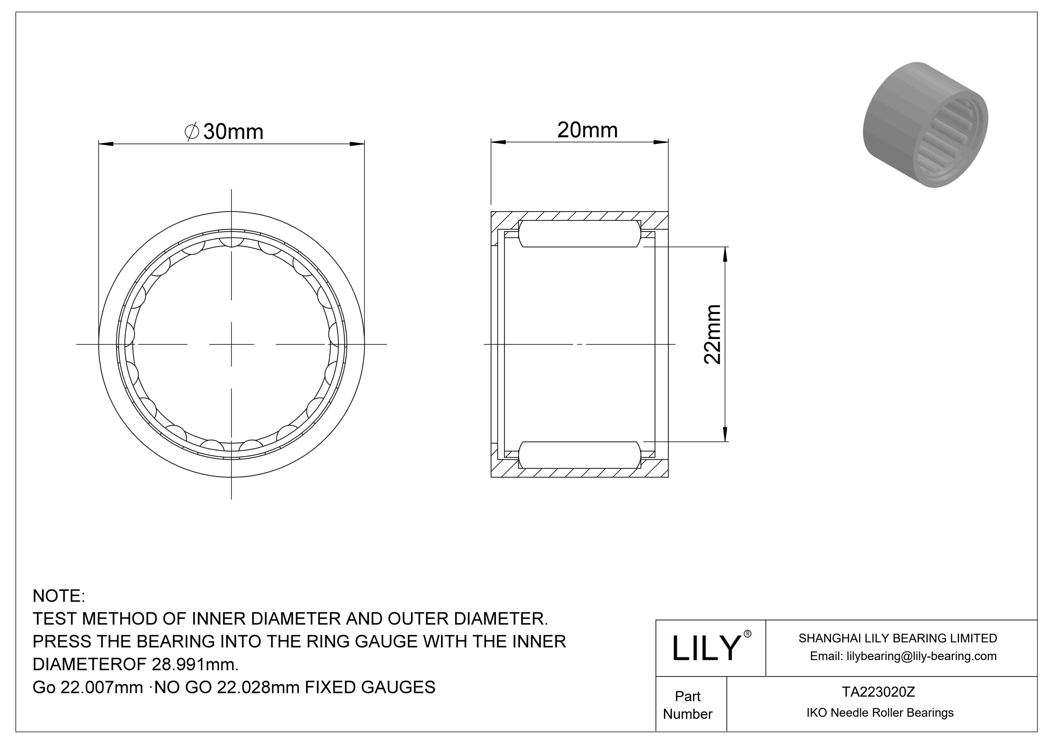 TA223020Z Shell Type Needle Roller Bearings cad drawing