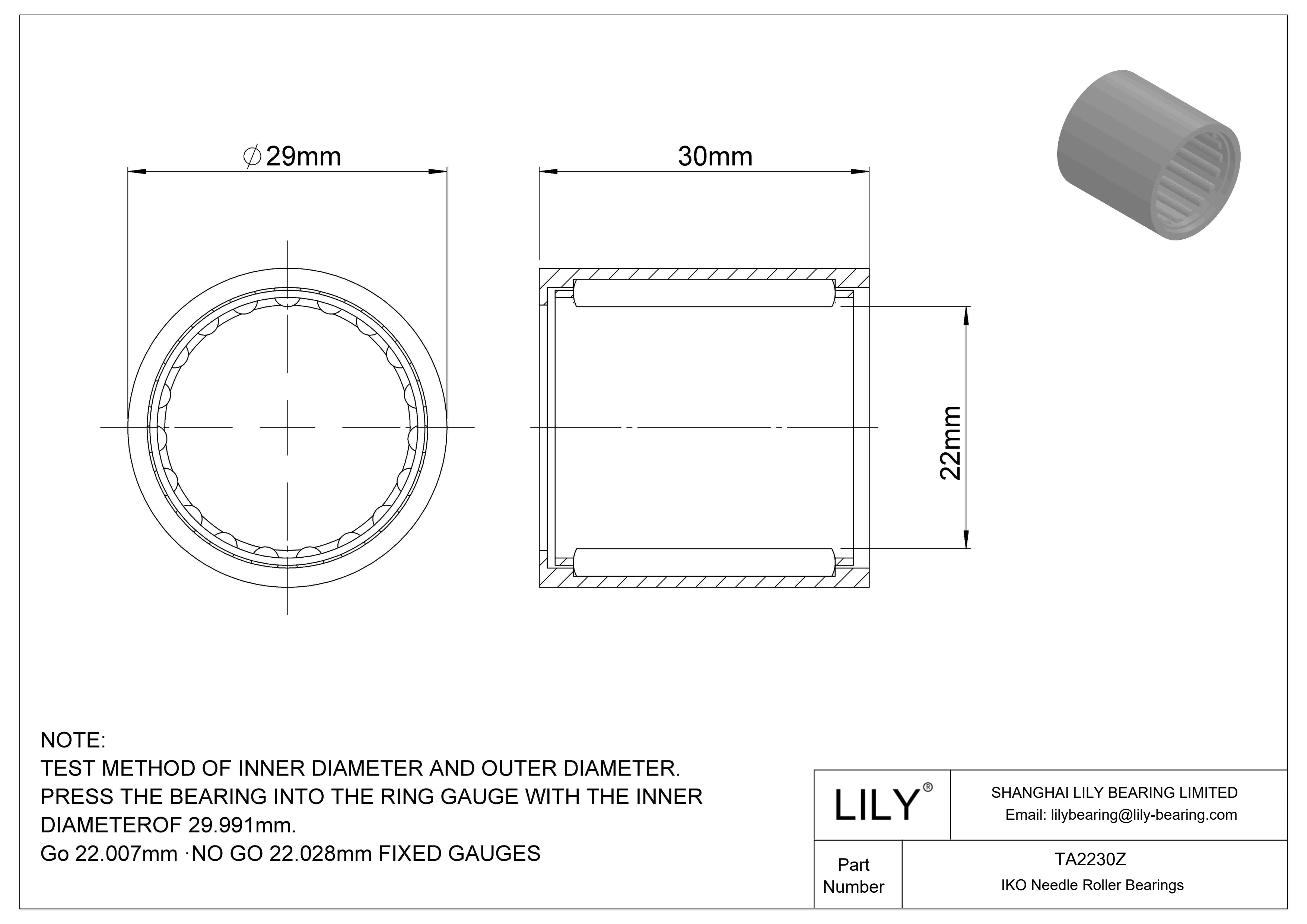 TA2230Z Shell Type Needle Roller Bearings cad drawing