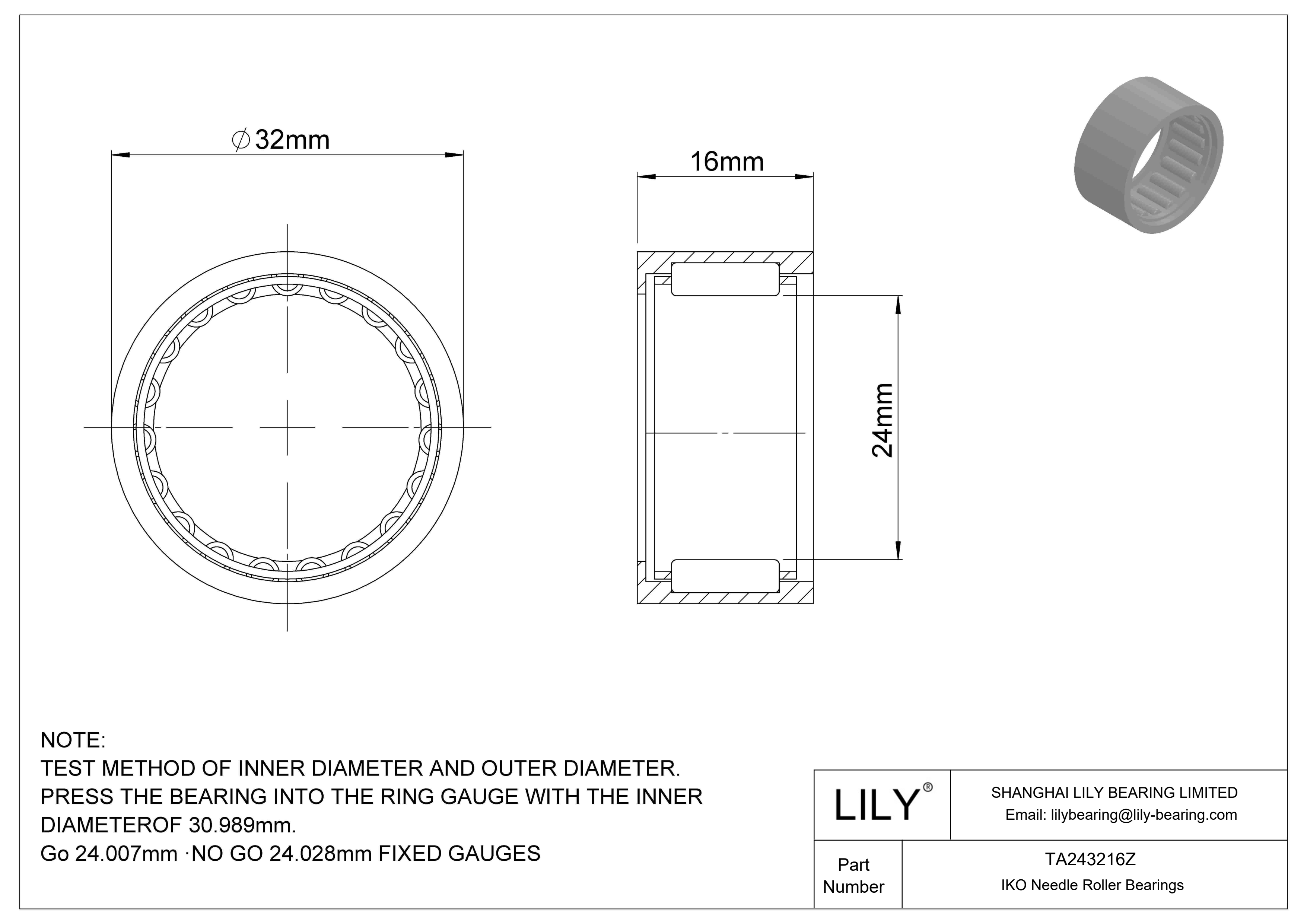 TA243216Z Shell Type Needle Roller Bearings cad drawing