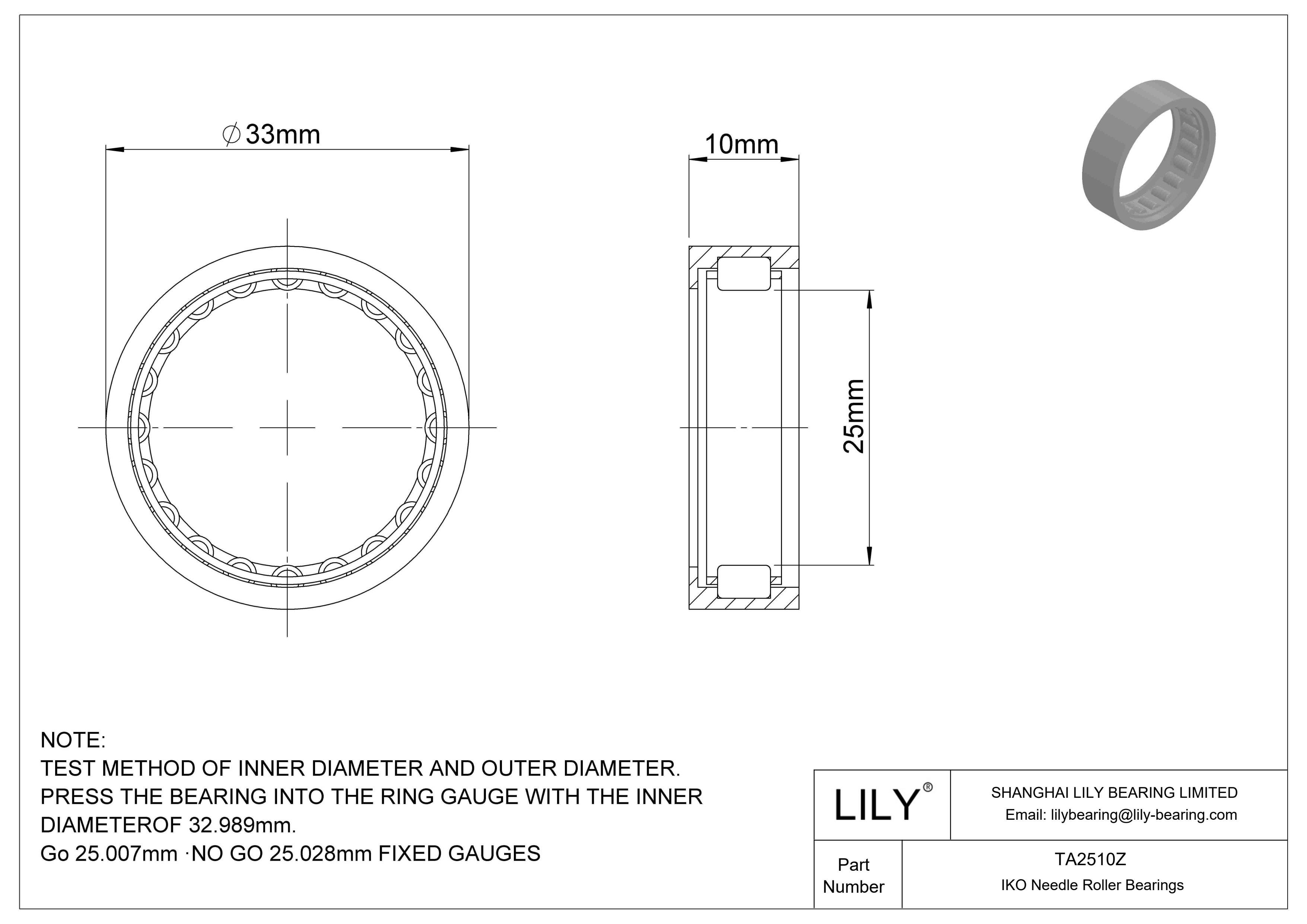 TA2510Z Shell Type Needle Roller Bearings cad drawing