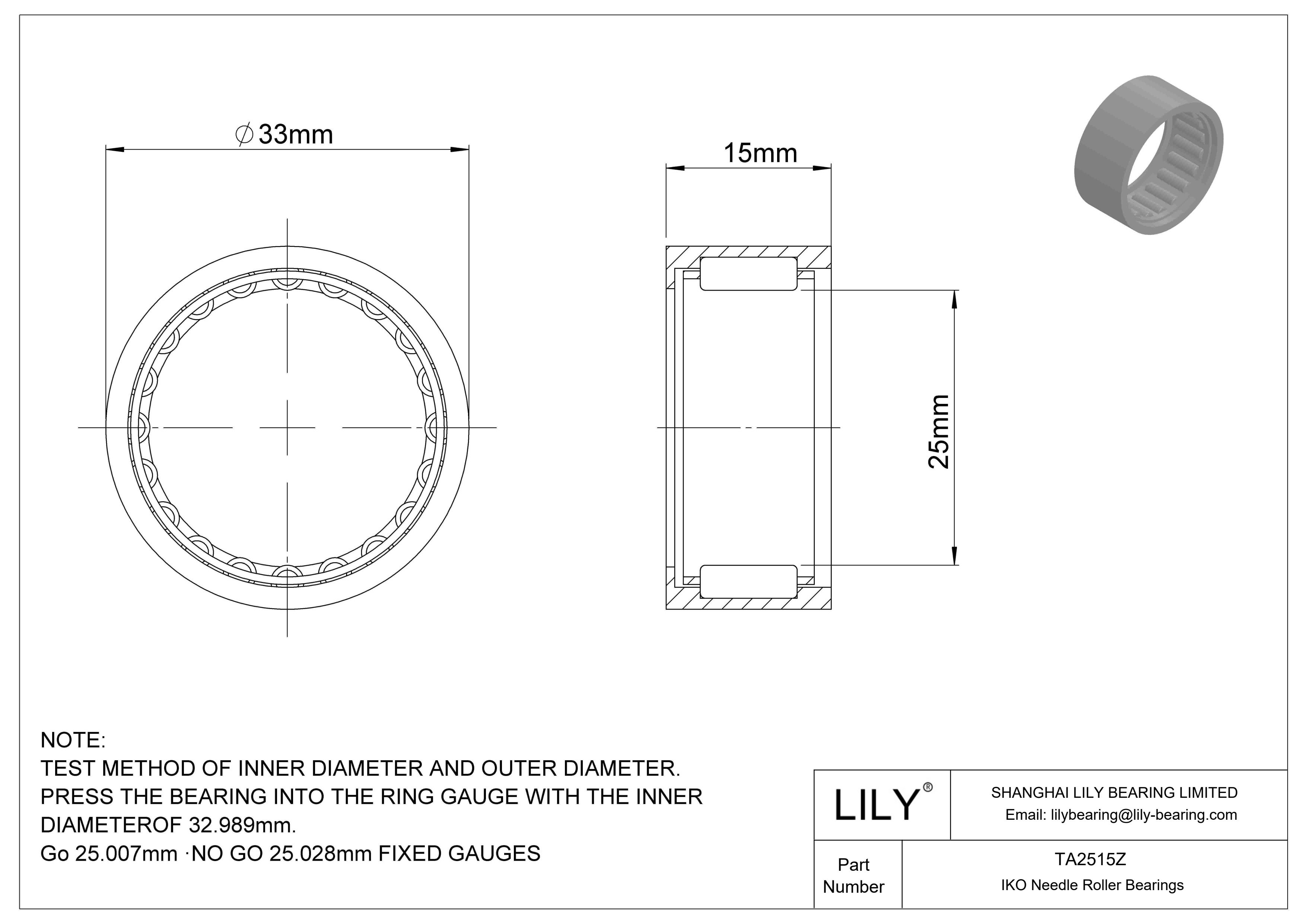 TA2515Z Shell Type Needle Roller Bearings cad drawing