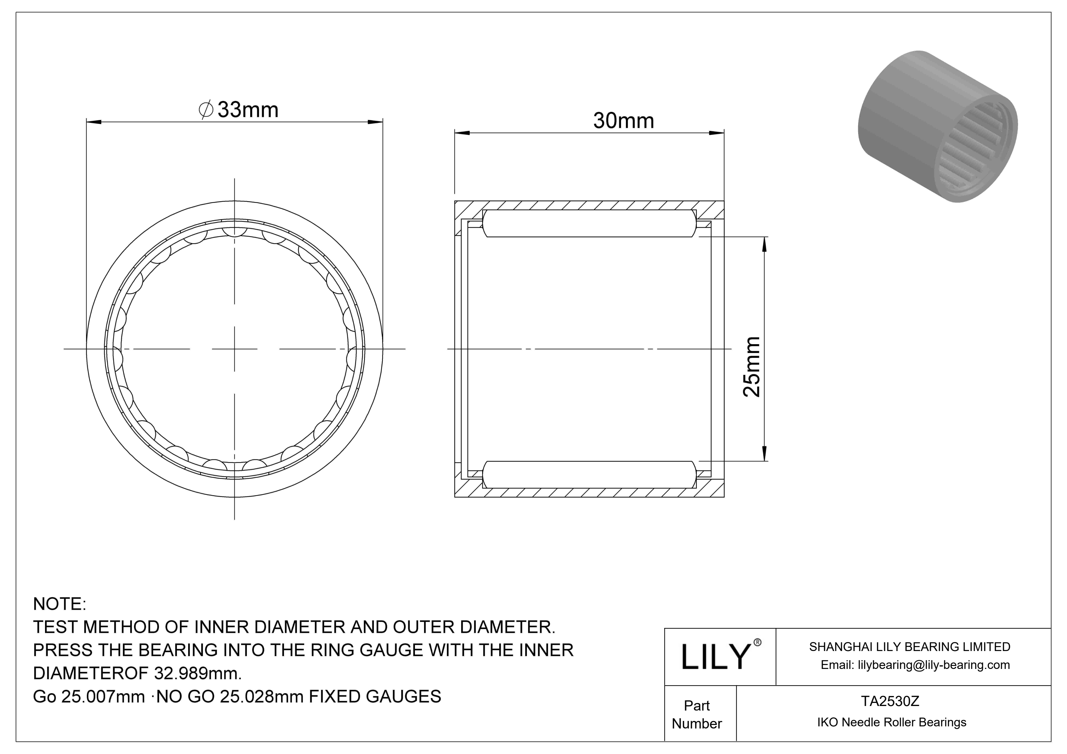 TA2530Z Shell Type Needle Roller Bearings cad drawing