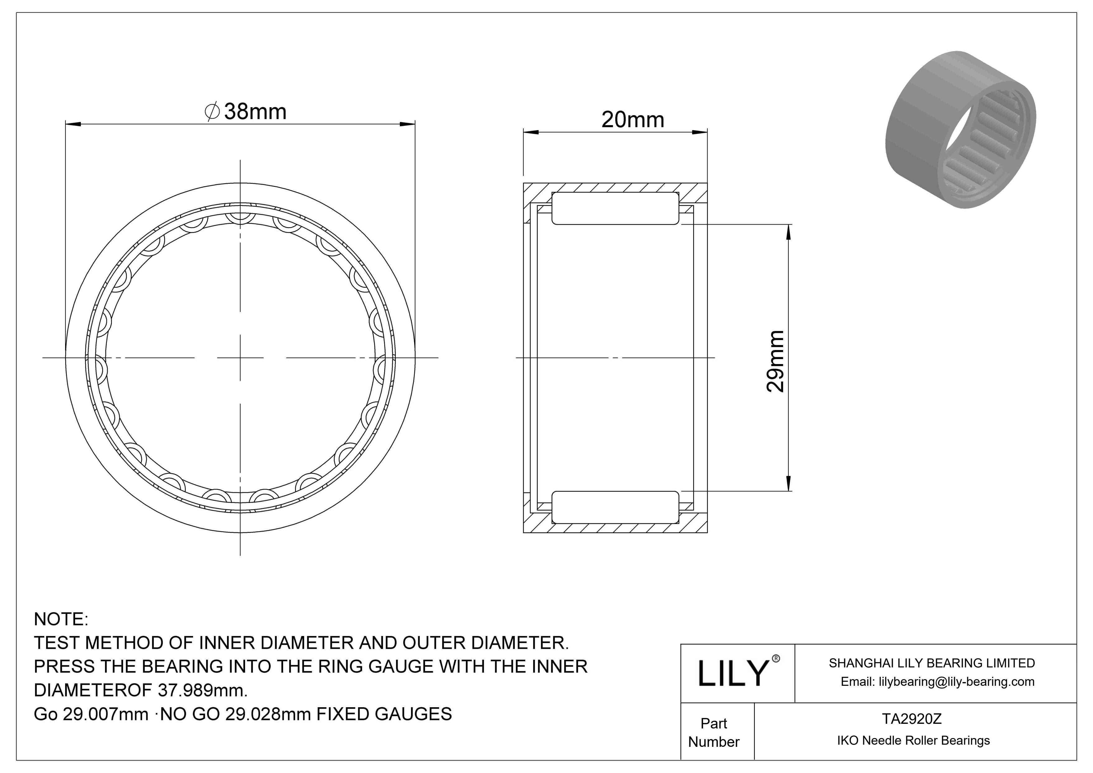 TA2920Z Shell Type Needle Roller Bearings cad drawing