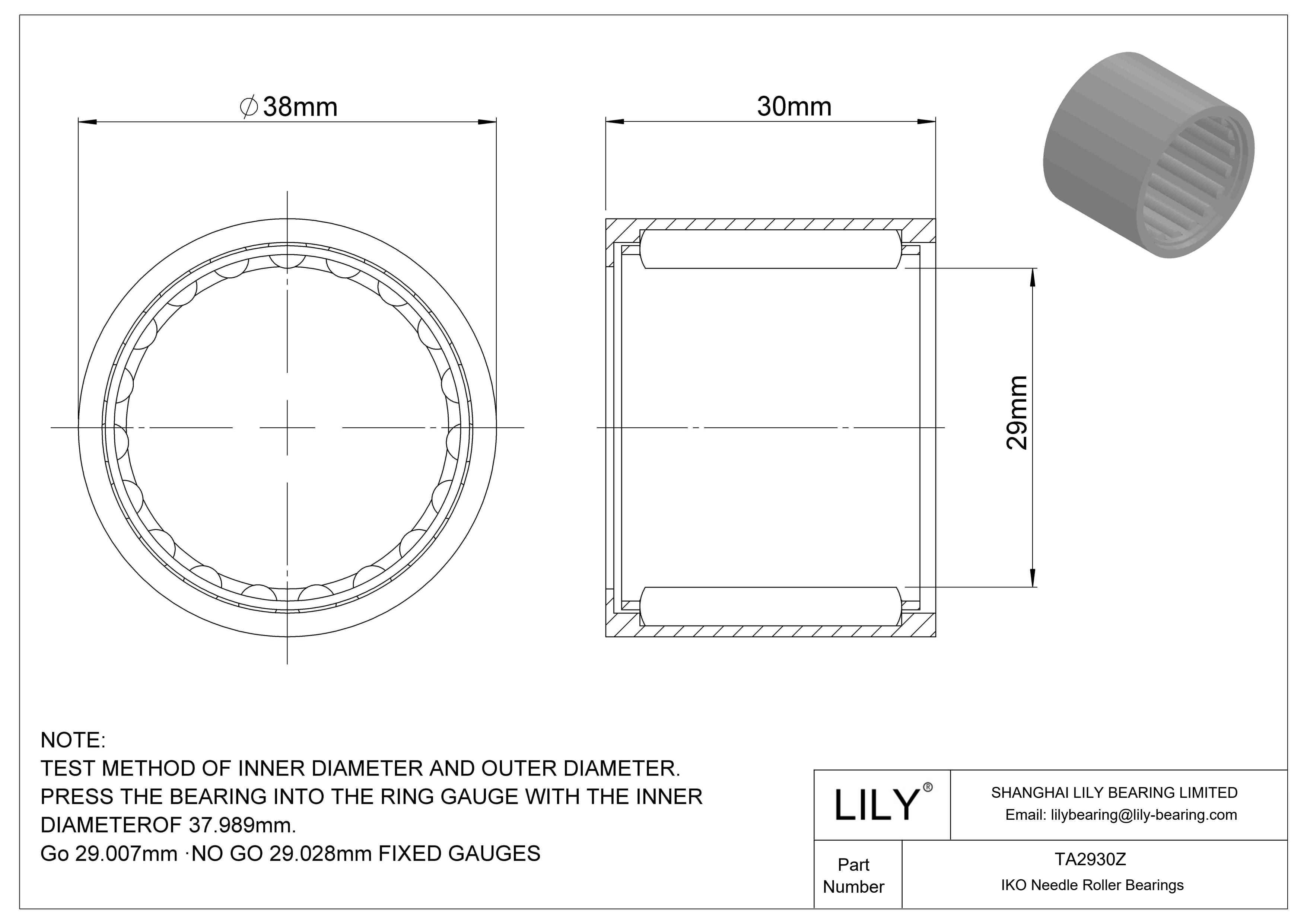 TA2930Z Shell Type Needle Roller Bearings cad drawing