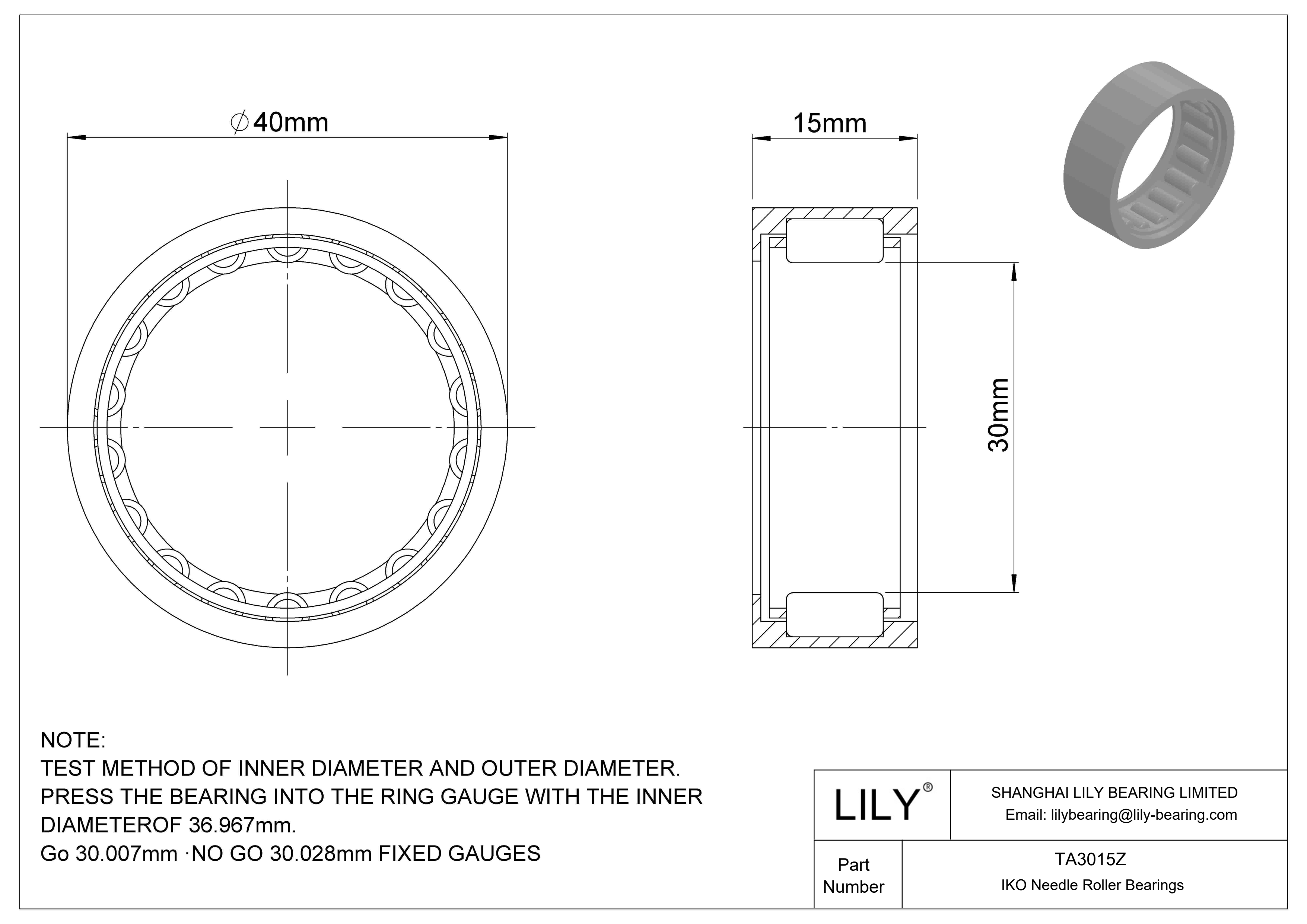 TA3015Z Shell Type Needle Roller Bearings cad drawing