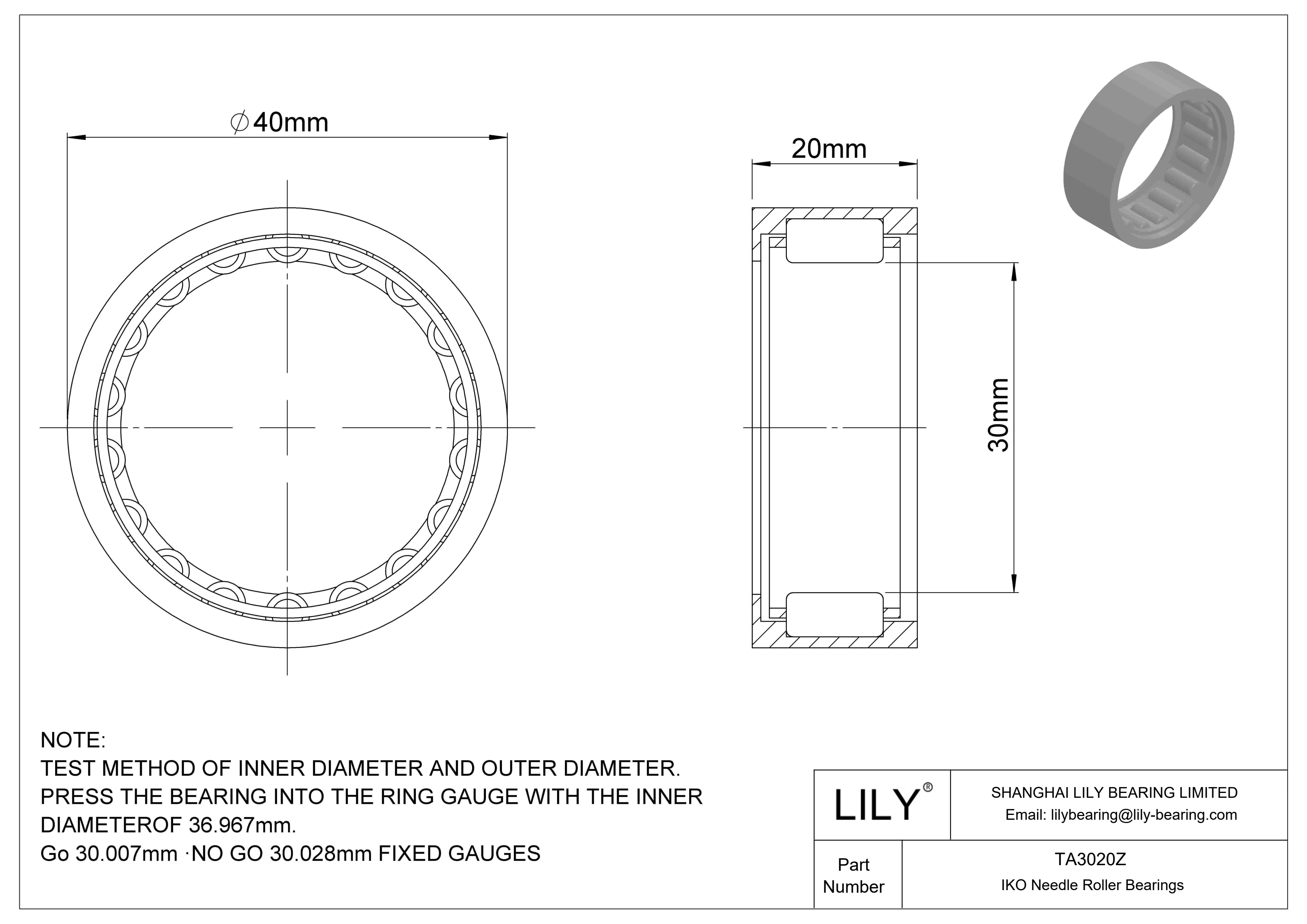 TA3020Z Shell Type Needle Roller Bearings cad drawing