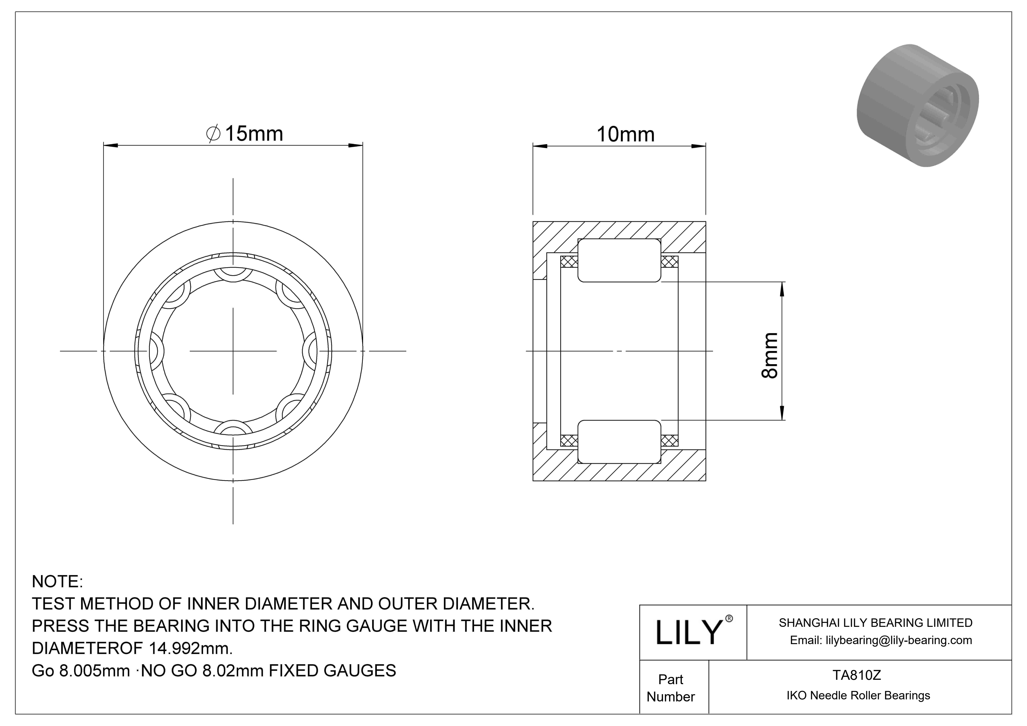 TA810Z Shell Type Needle Roller Bearings cad drawing