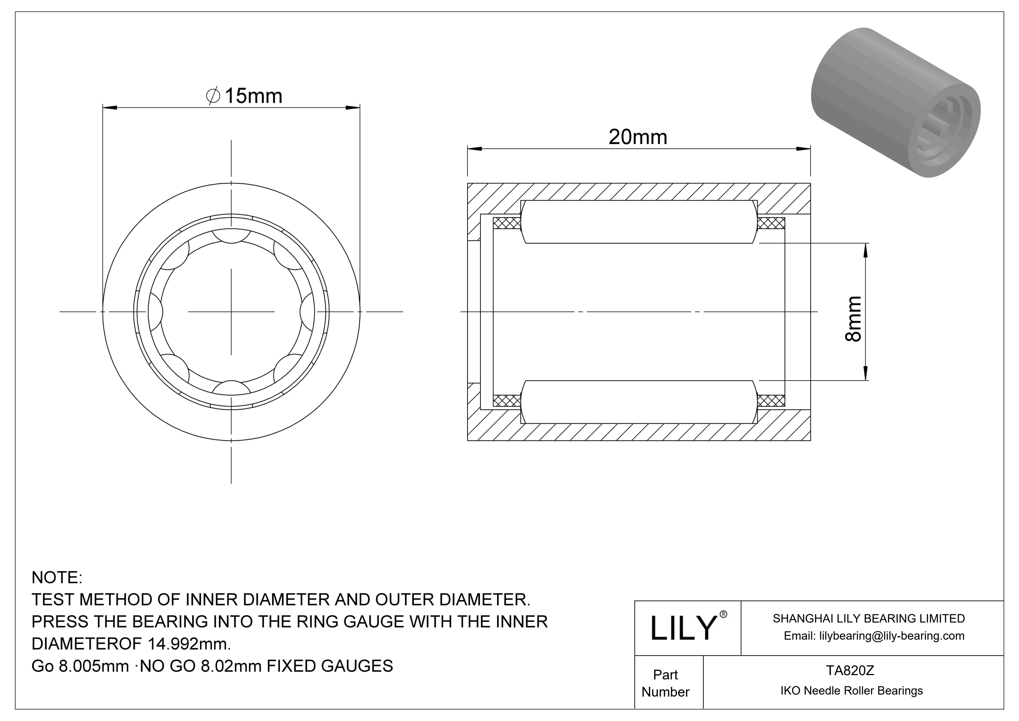 TA820Z Shell Type Needle Roller Bearings cad drawing