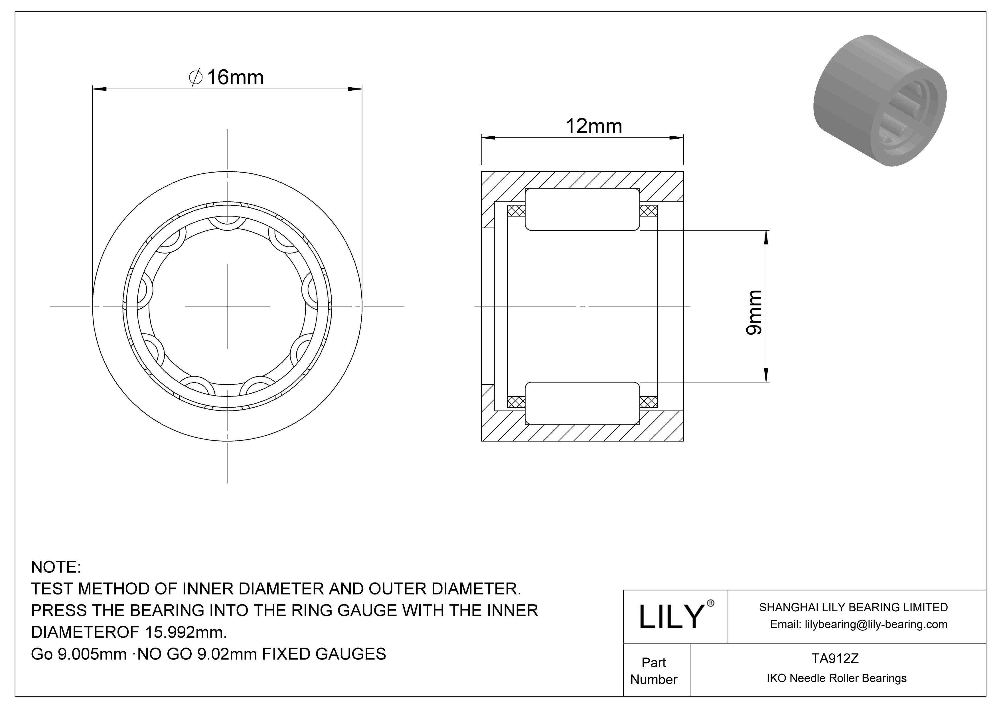 TA912Z Shell Type Needle Roller Bearings cad drawing