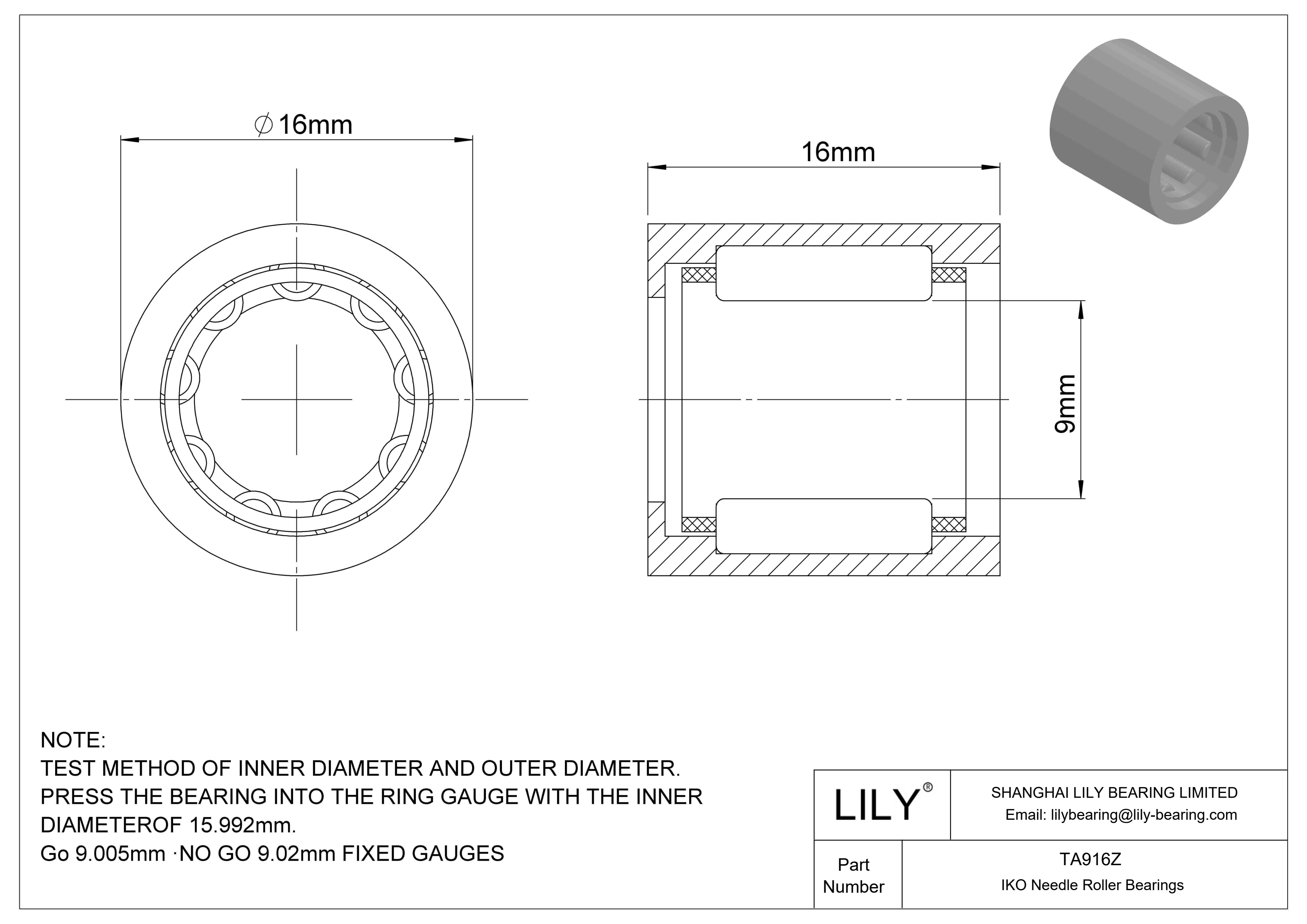 TA916Z Shell Type Needle Roller Bearings cad drawing