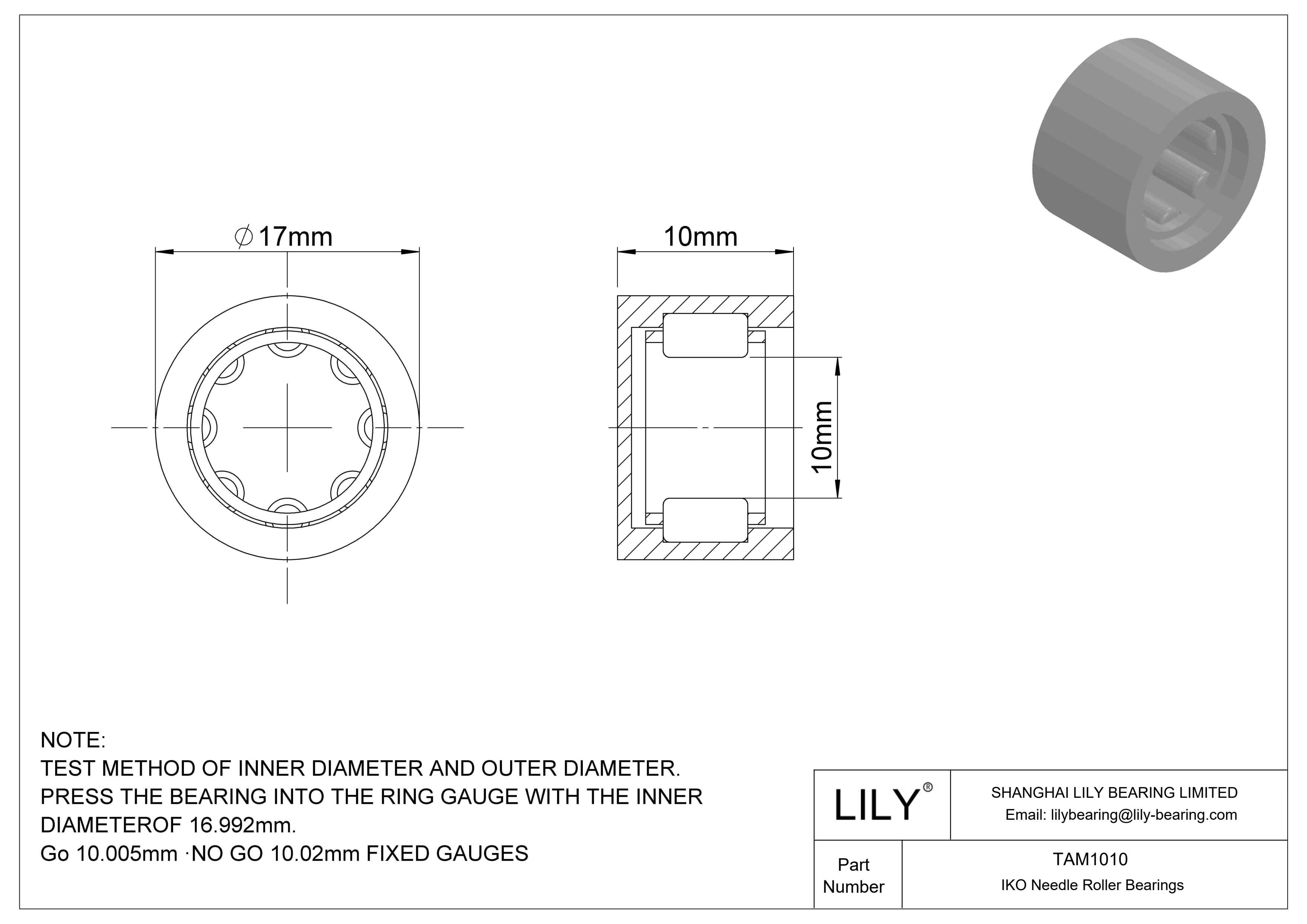 TAM1010 Shell Type Needle Roller Bearings cad drawing