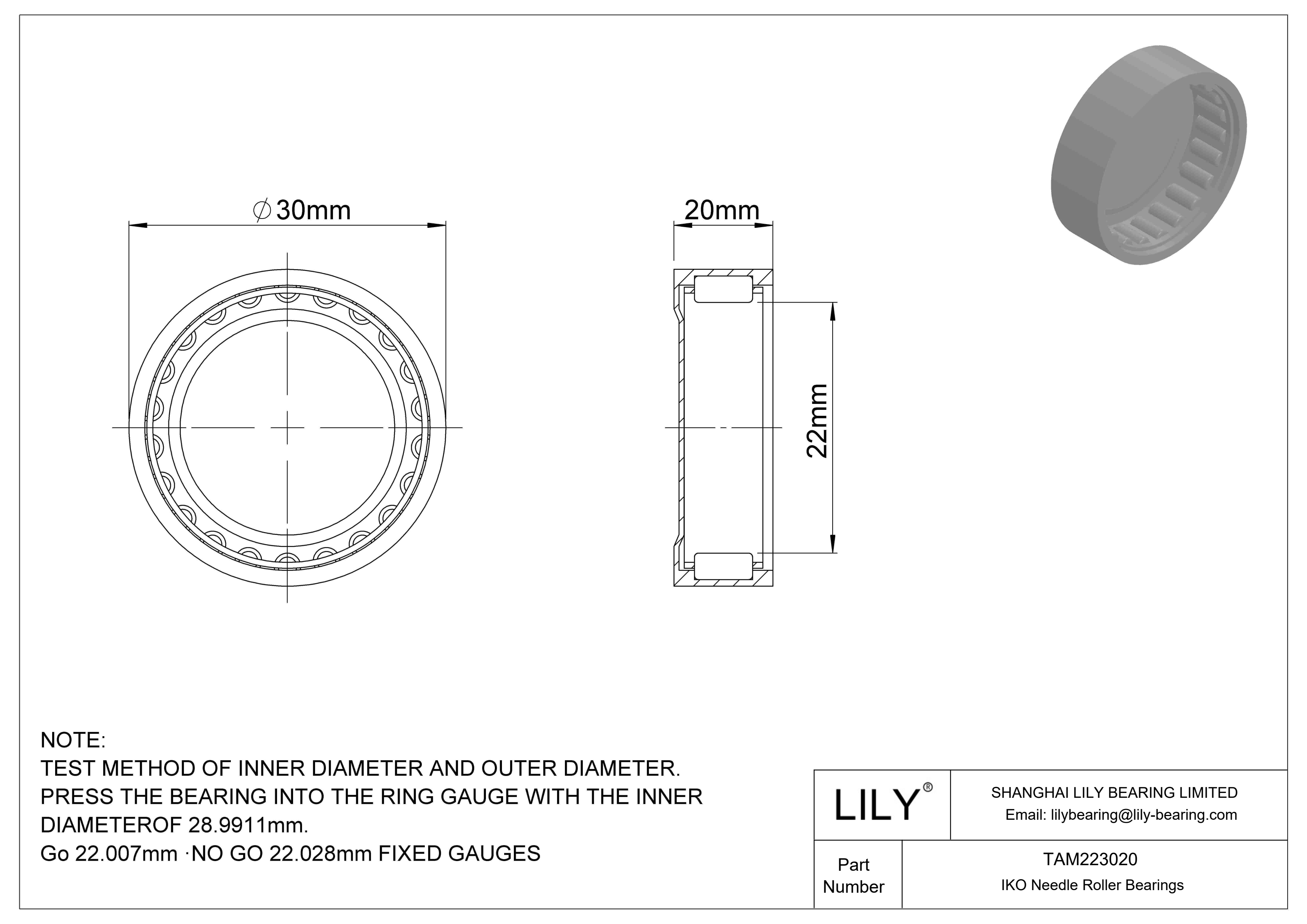 TAM223020 Shell Type Needle Roller Bearings cad drawing