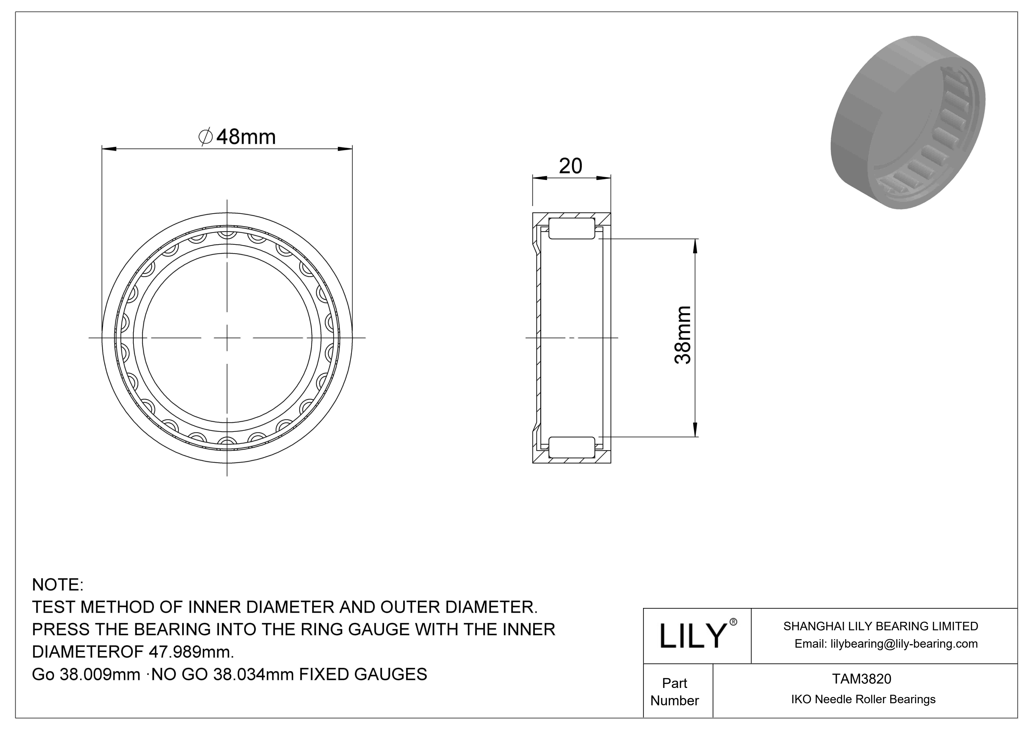 TAM3820 Shell Type Needle Roller Bearings cad drawing