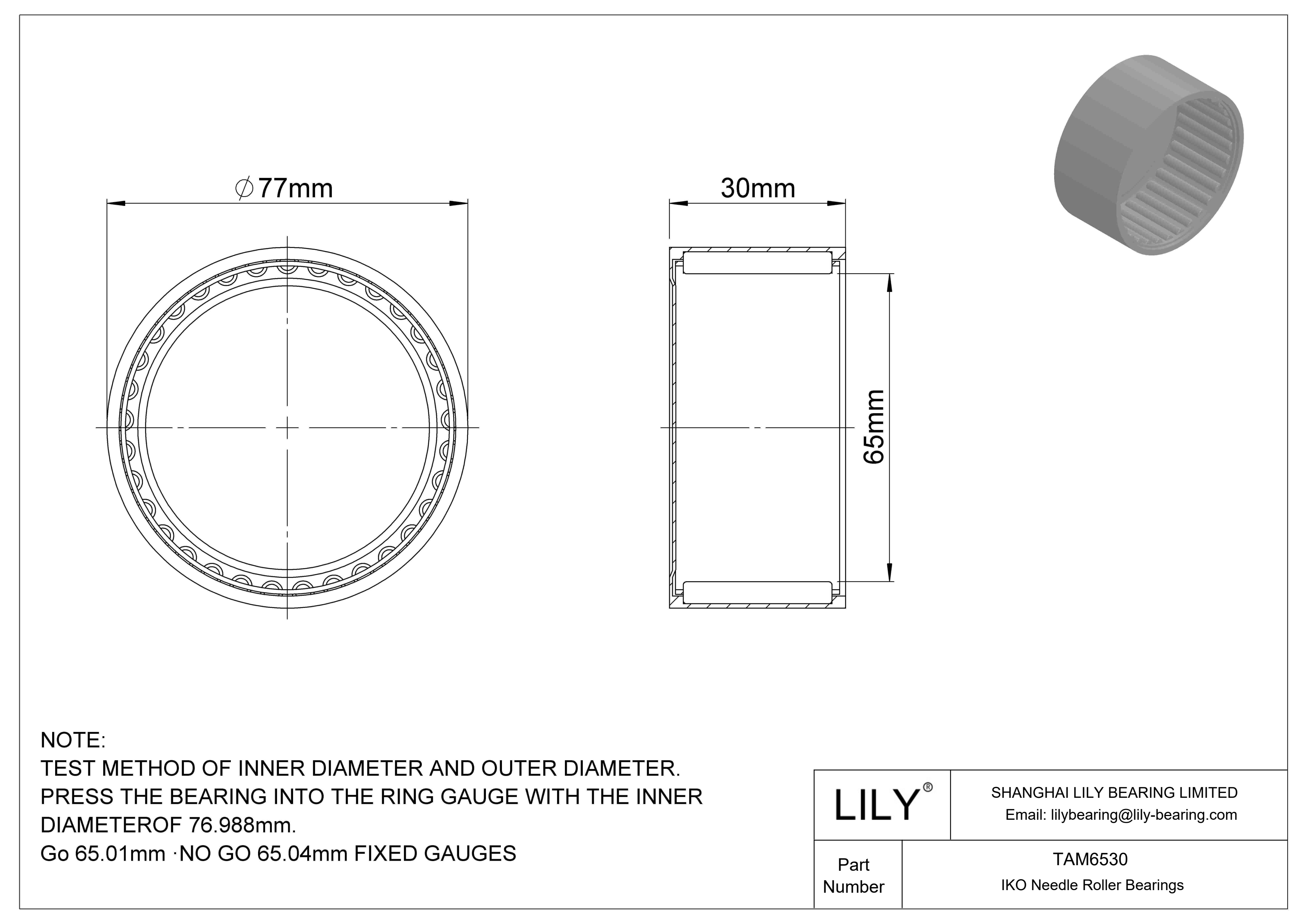 TAM6530 Shell Type Needle Roller Bearings cad drawing