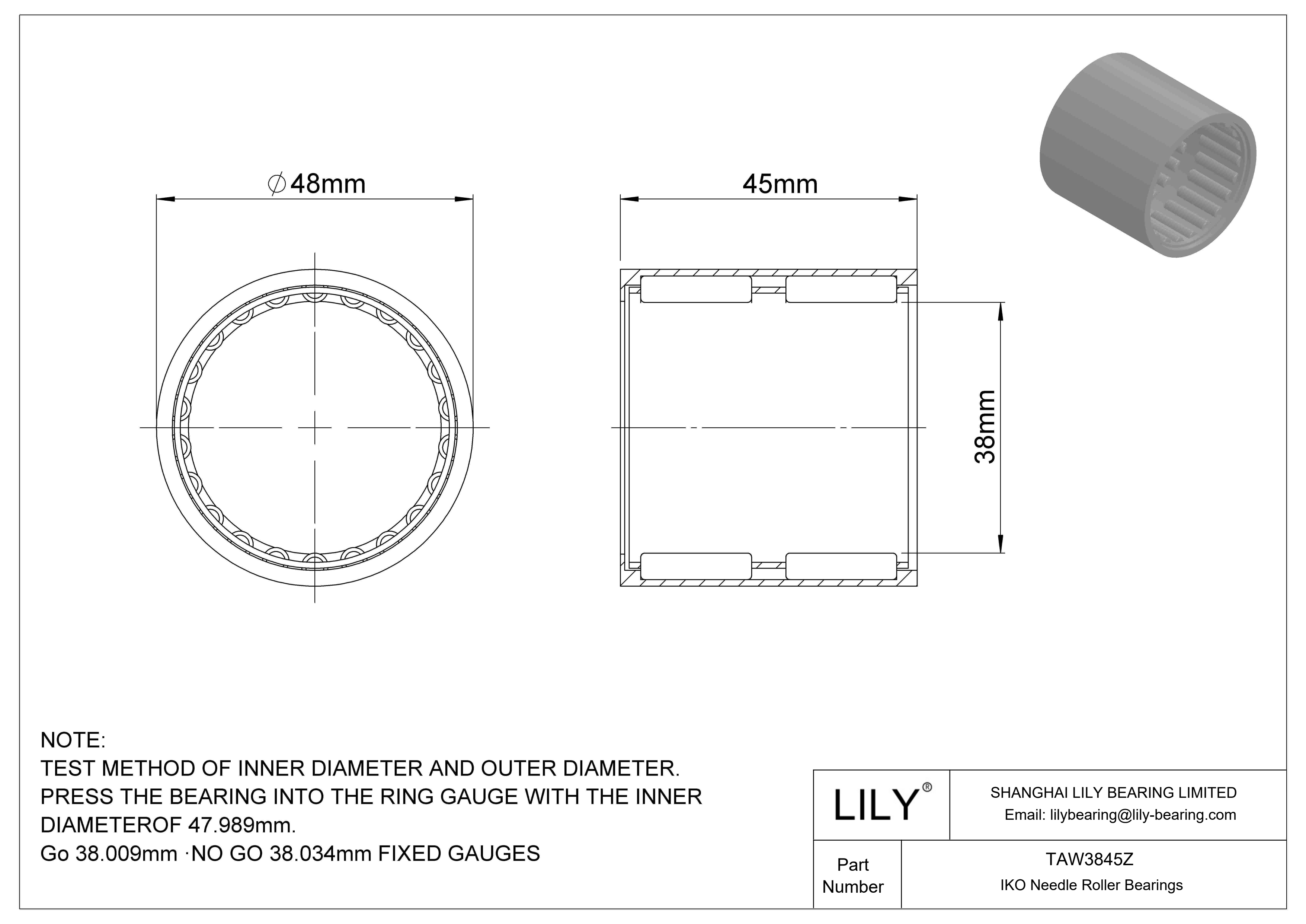 TAW3845Z Shell Type Needle Roller Bearings cad drawing