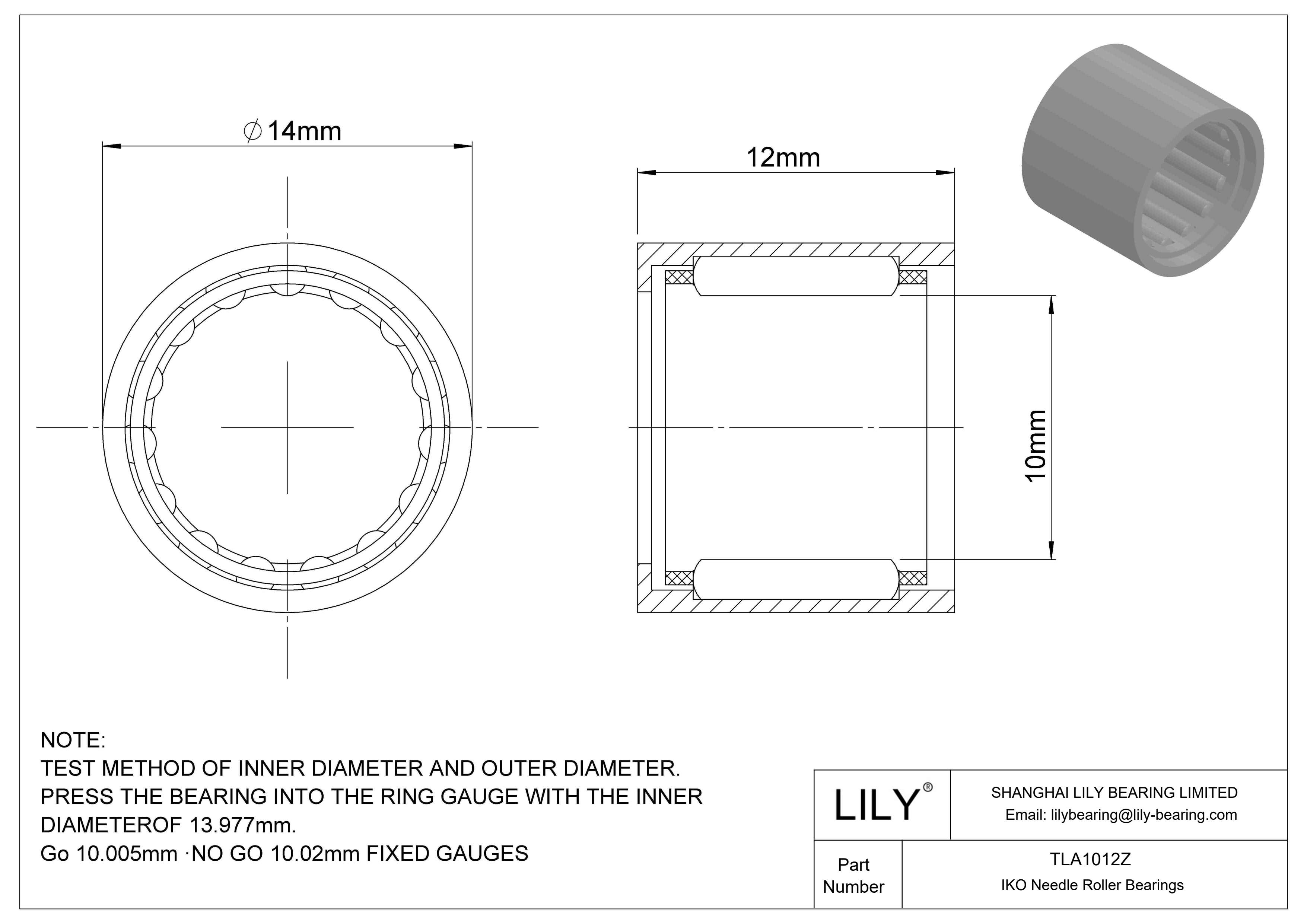 TLA1012Z Shell Type Needle Roller Bearings cad drawing