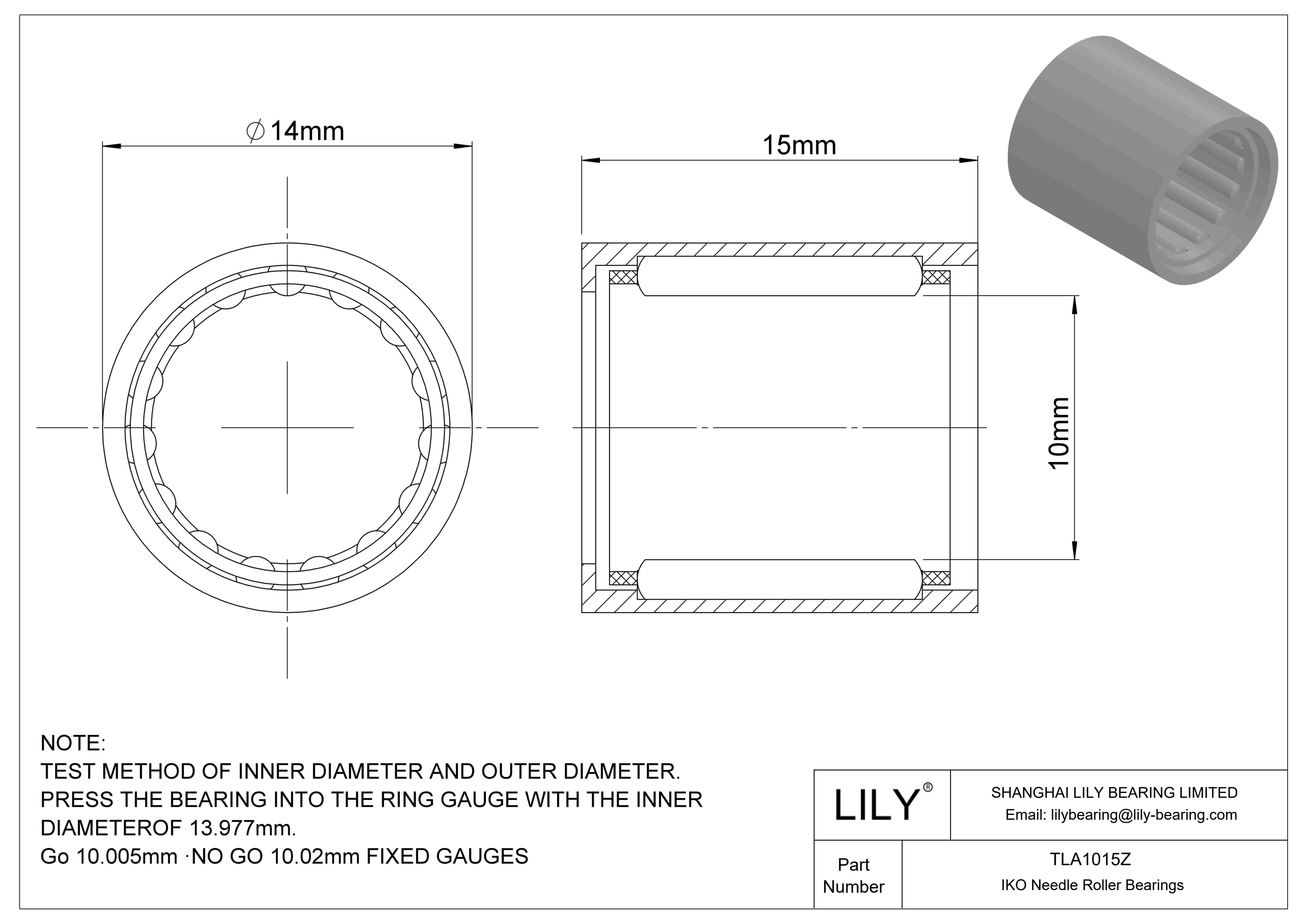 TLA1015Z Shell Type Needle Roller Bearings cad drawing