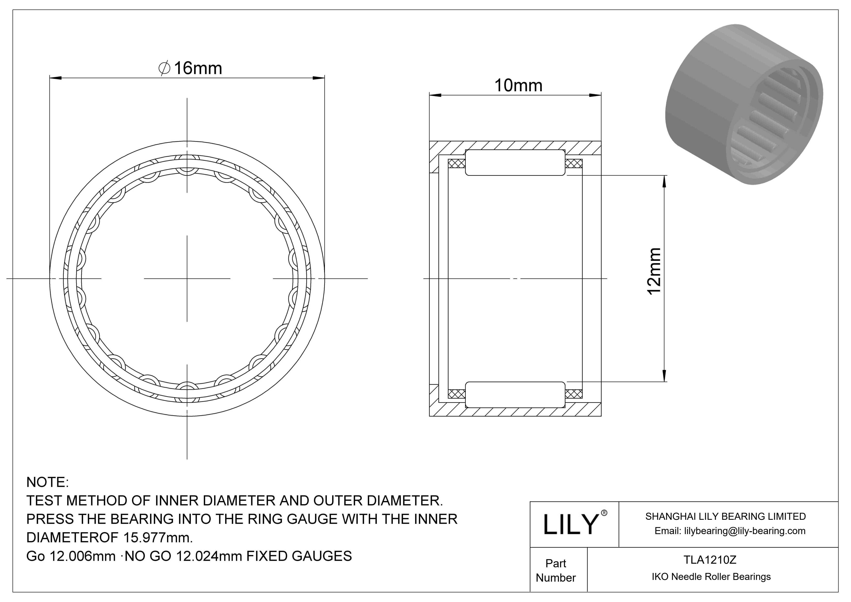 TLA1210Z Shell Type Needle Roller Bearings cad drawing