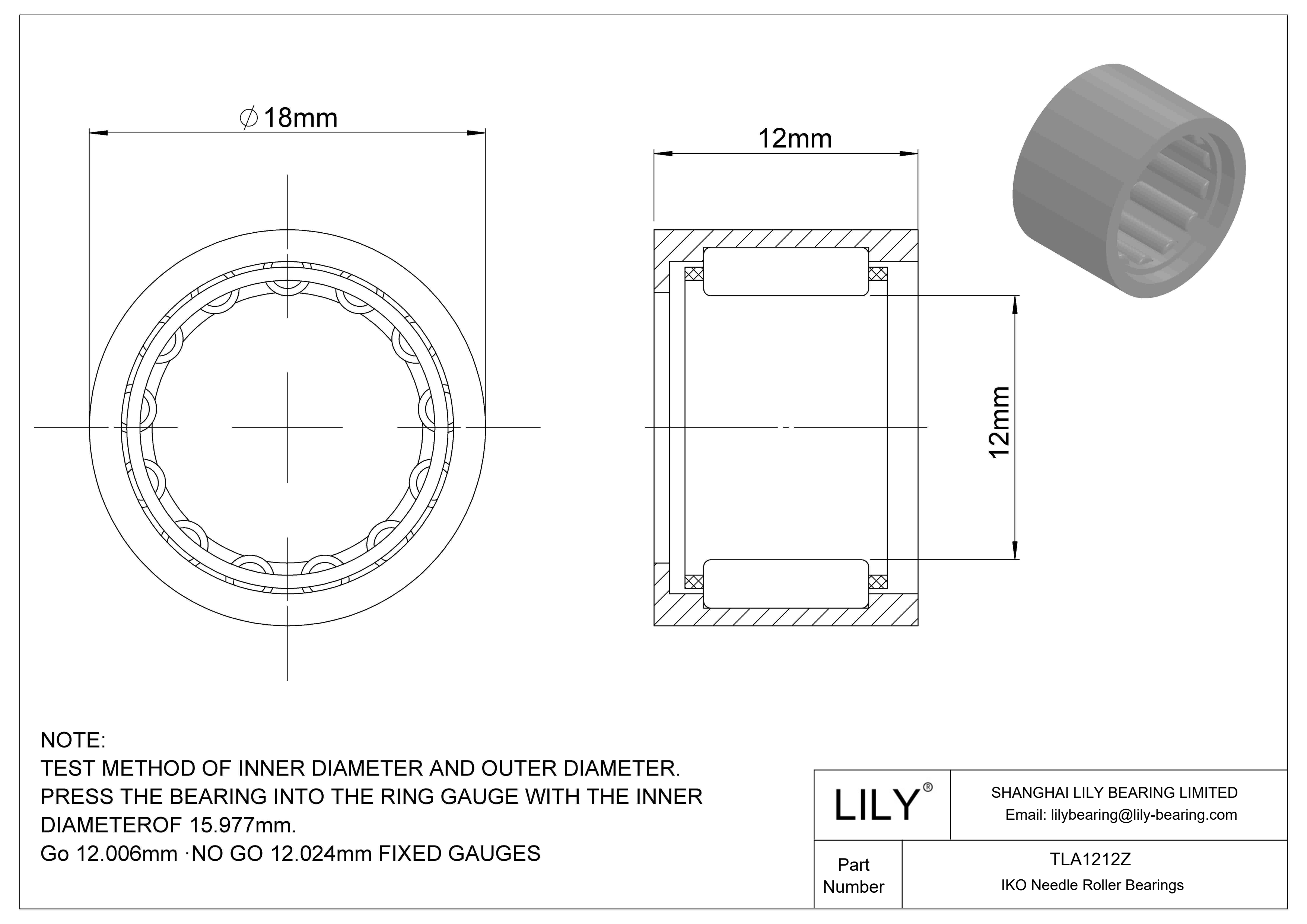 TLA1212Z Shell Type Needle Roller Bearings cad drawing