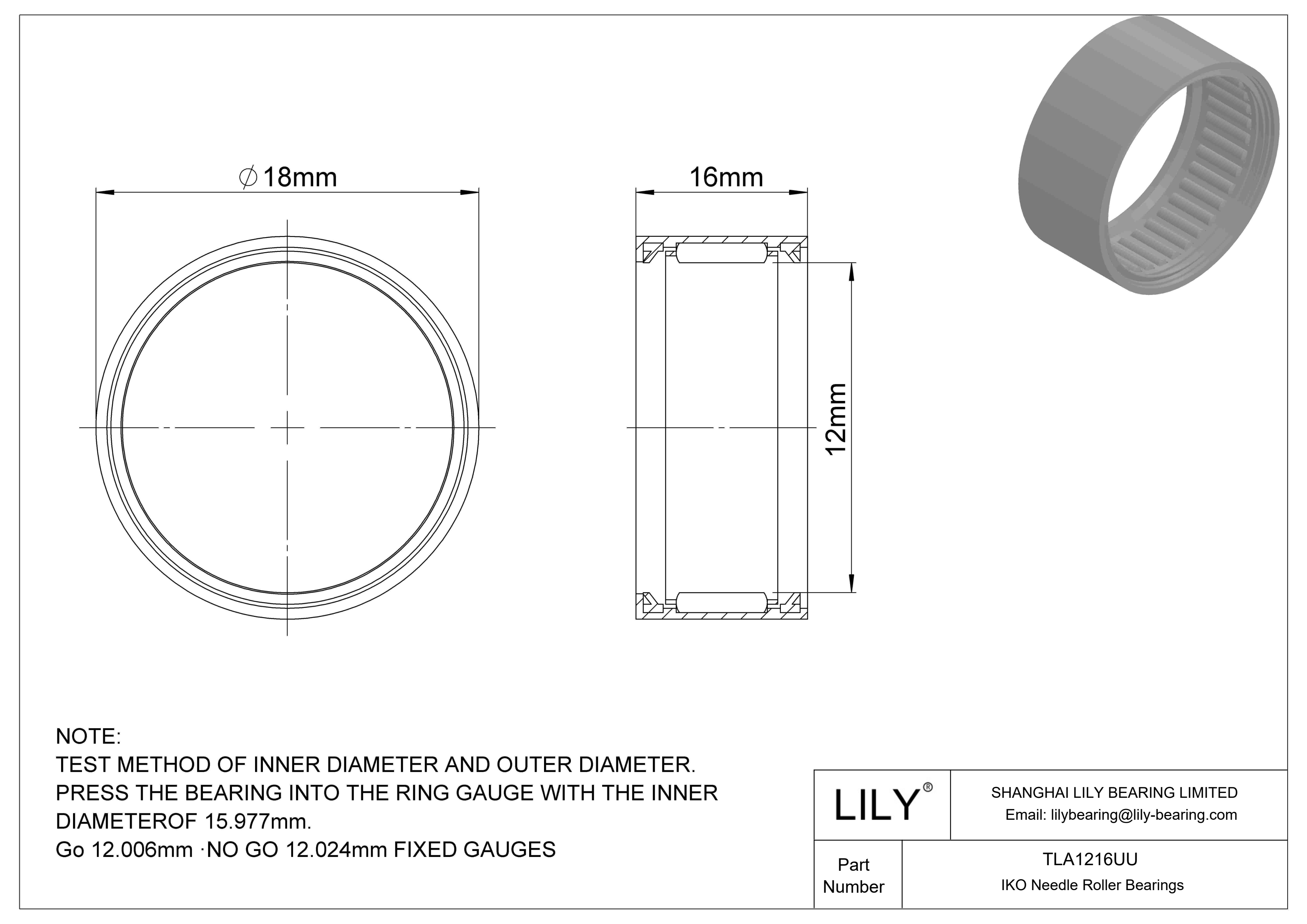 TLA1216UU Shell Type Needle Roller Bearings cad drawing