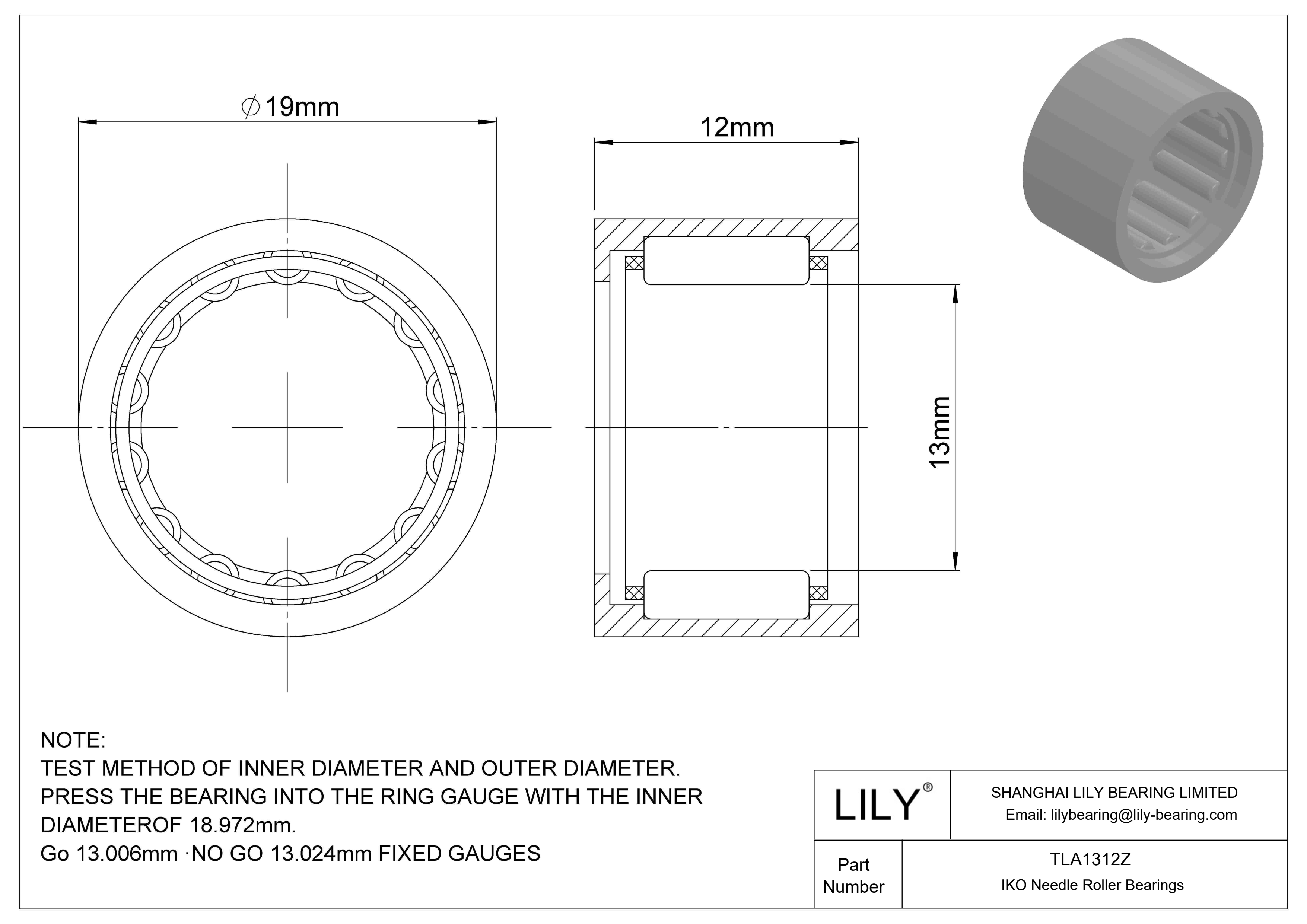 TLA1312Z Shell Type Needle Roller Bearings cad drawing