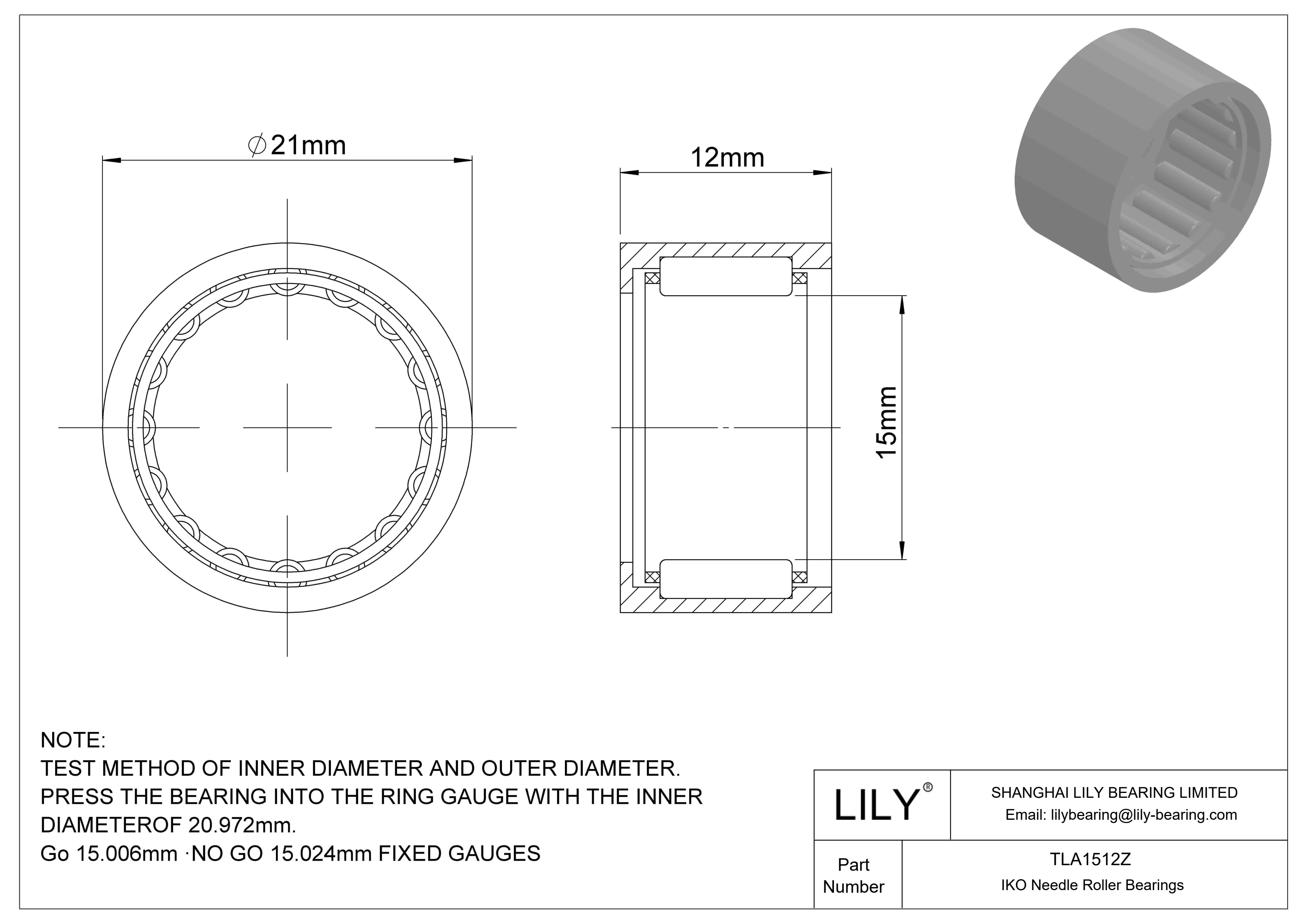 TLA1512Z Shell Type Needle Roller Bearings cad drawing