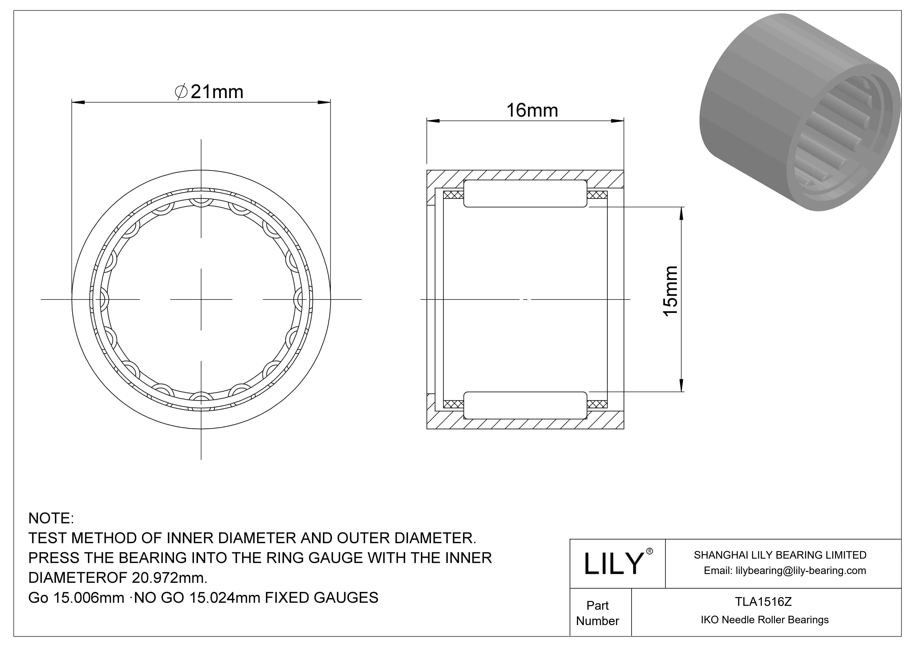 TLA1516Z Shell Type Needle Roller Bearings cad drawing