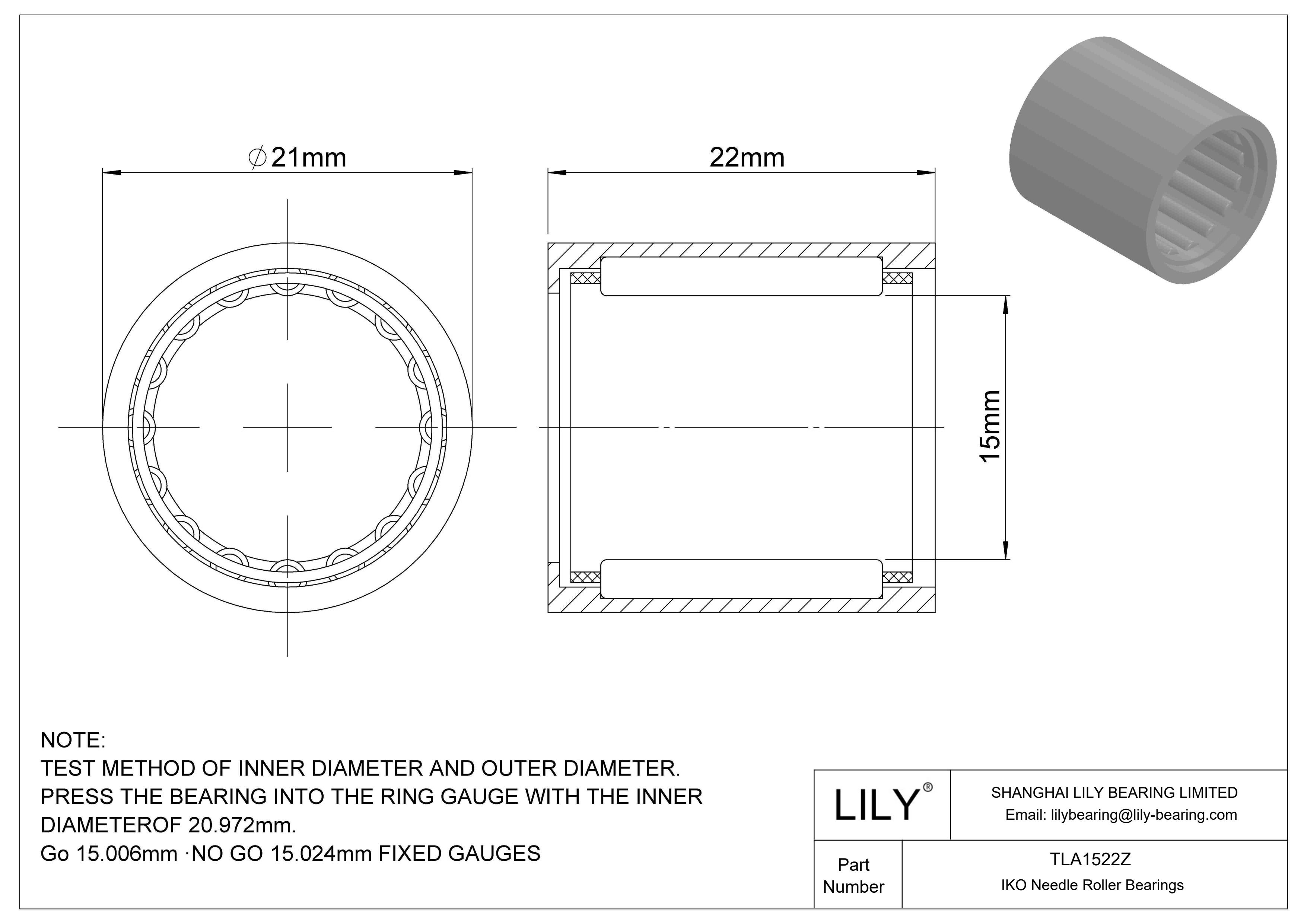 TLA1522Z Shell Type Needle Roller Bearings cad drawing