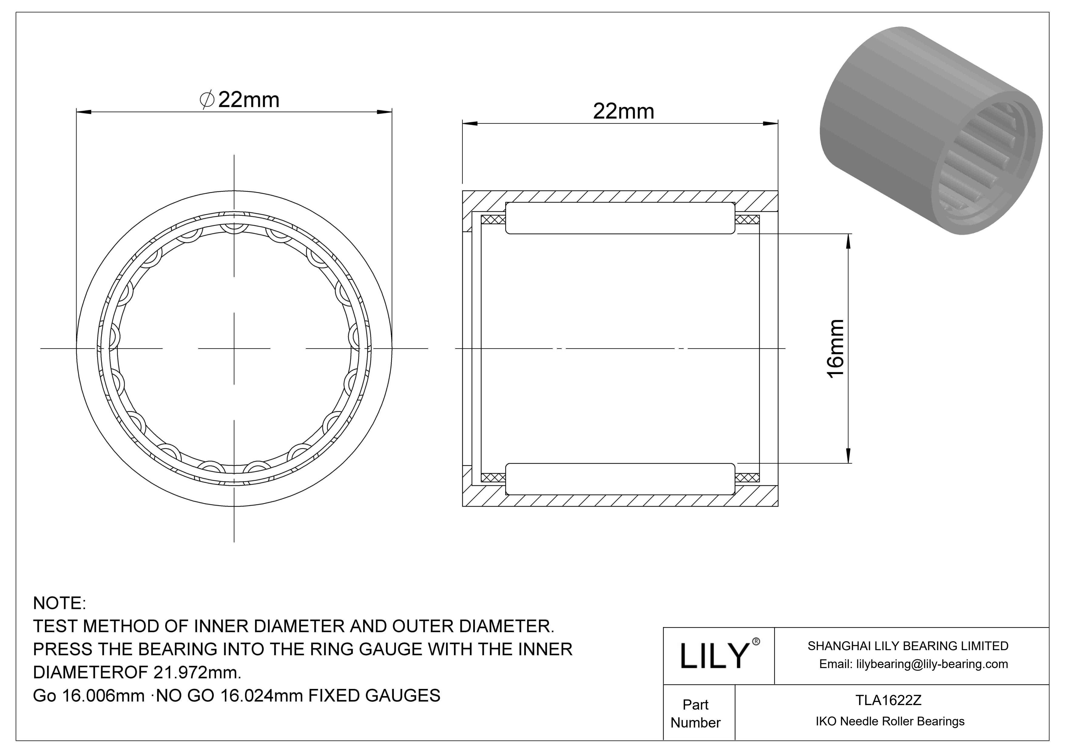 TLA1622Z Shell Type Needle Roller Bearings cad drawing