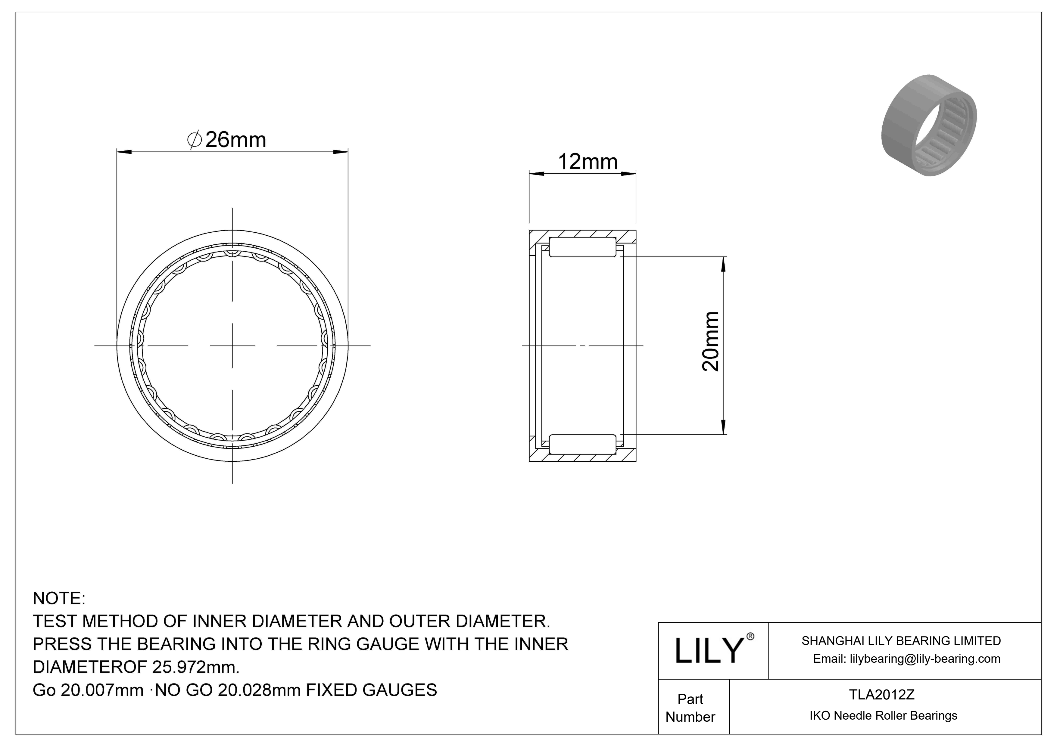 TLA2012Z Shell Type Needle Roller Bearings cad drawing