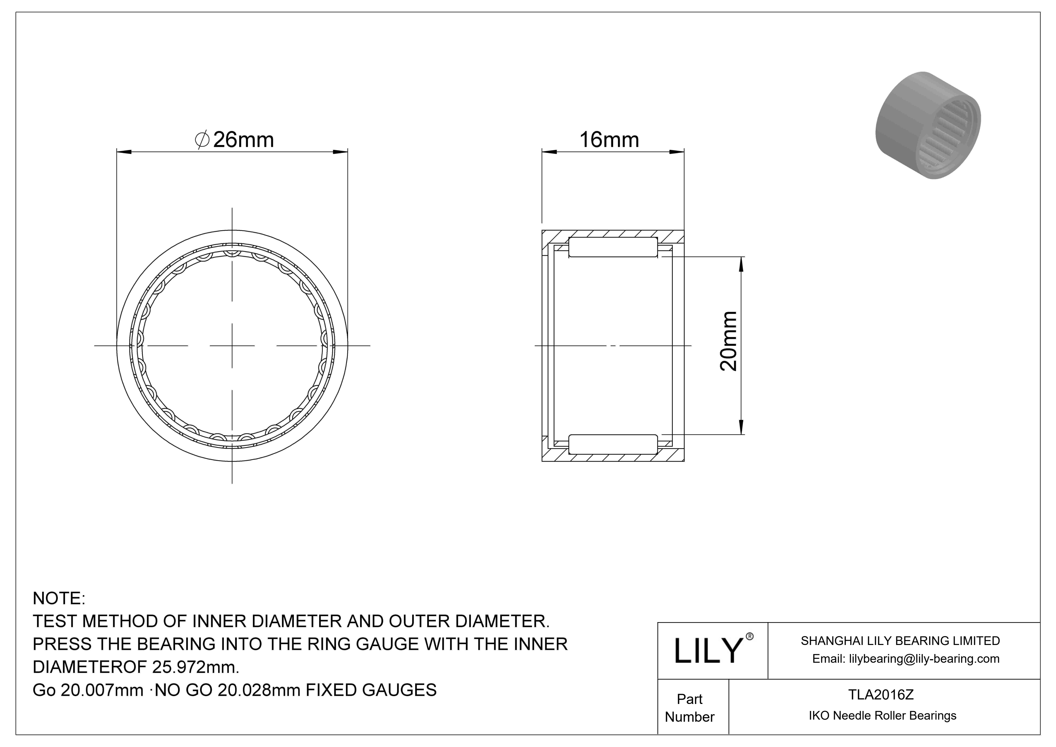 TLA2016Z Shell Type Needle Roller Bearings cad drawing