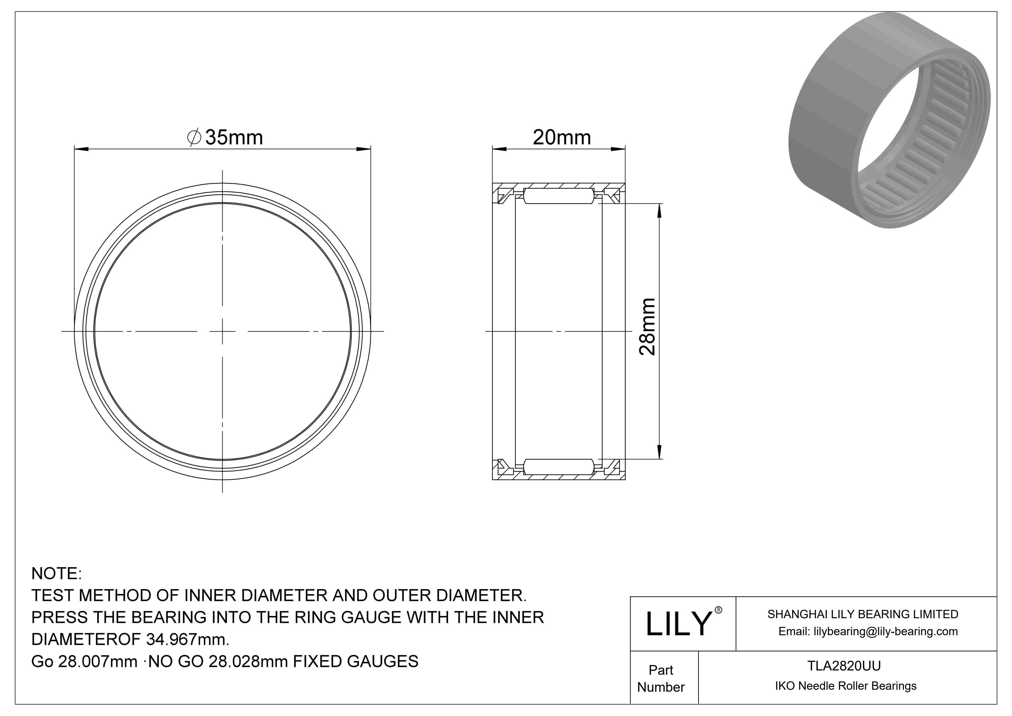 TLA2820UU Shell Type Needle Roller Bearings cad drawing