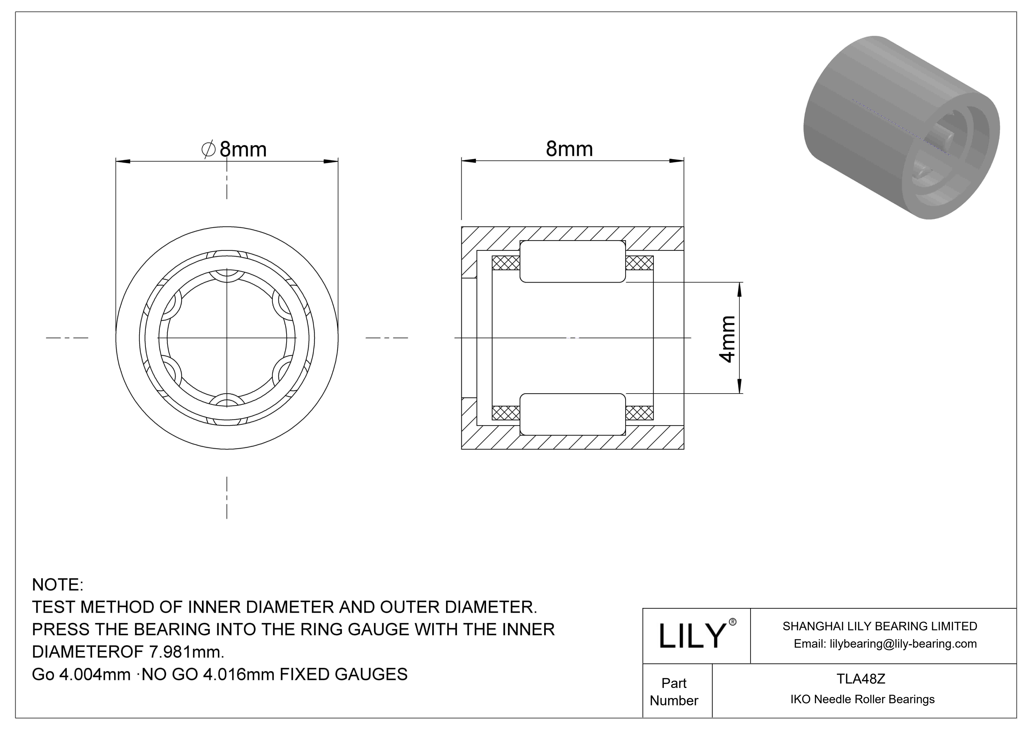 TLA48Z Shell Type Needle Roller Bearings cad drawing