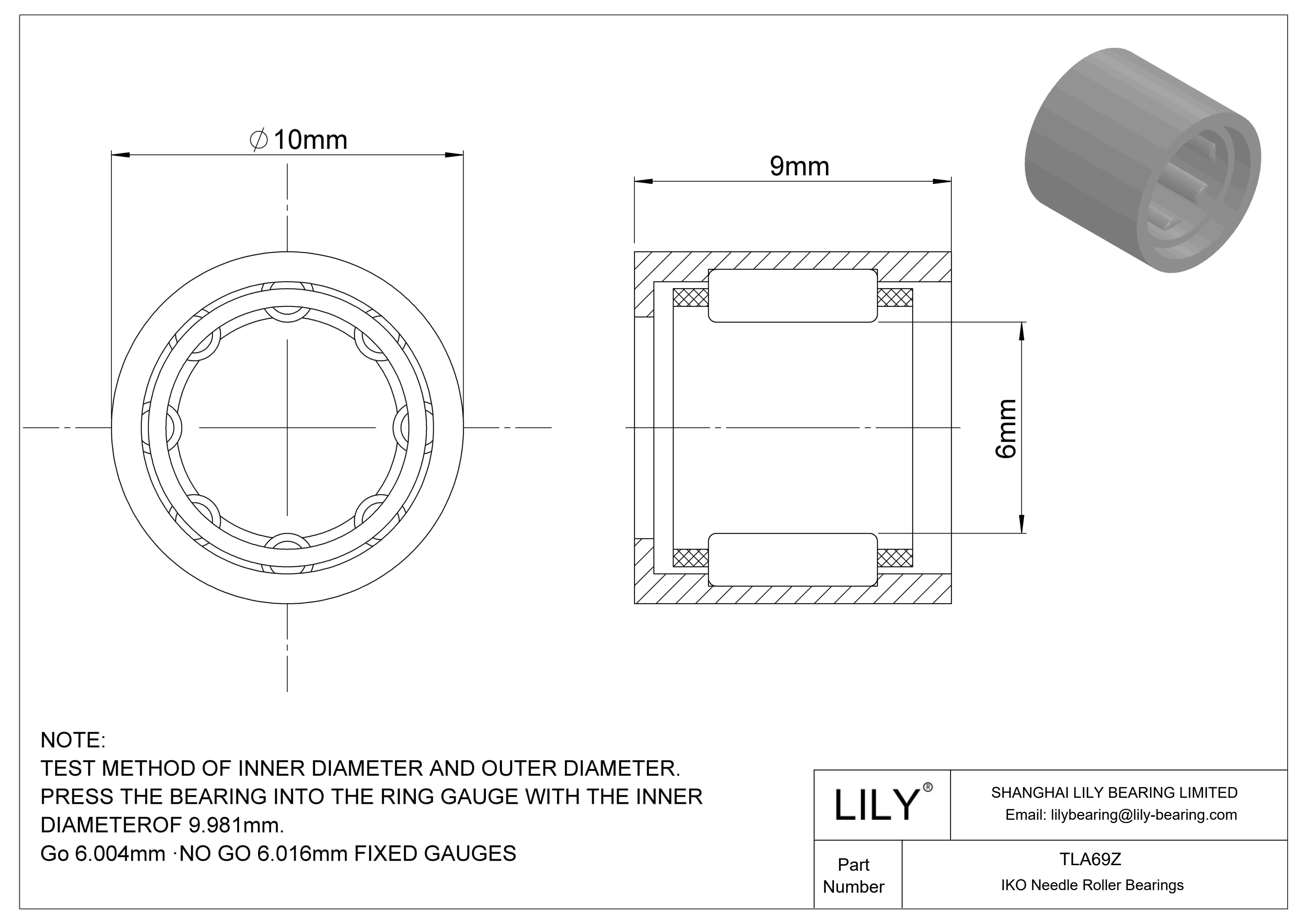 TLA69Z Shell Type Needle Roller Bearings cad drawing