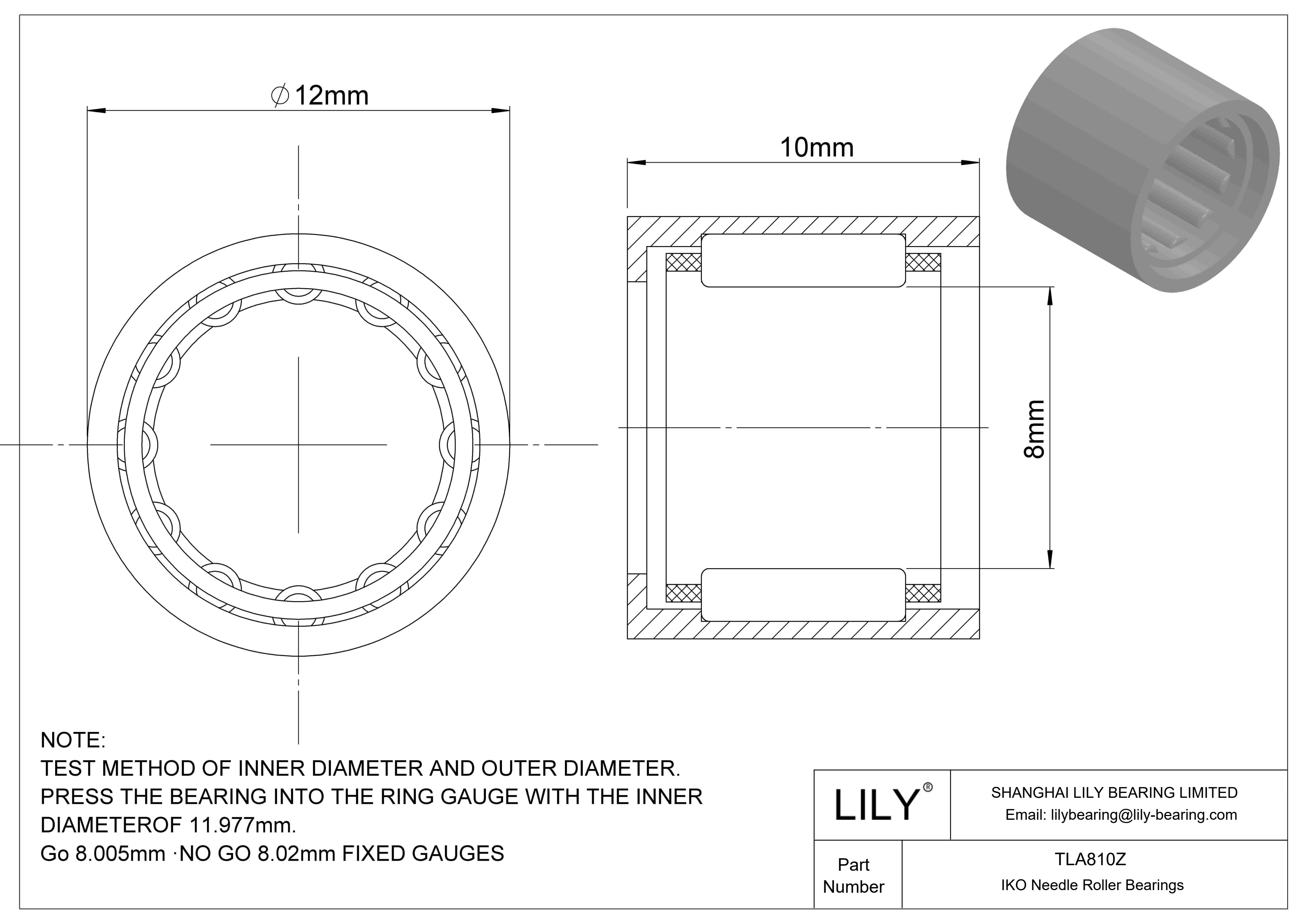 TLA810Z Shell Type Needle Roller Bearings cad drawing