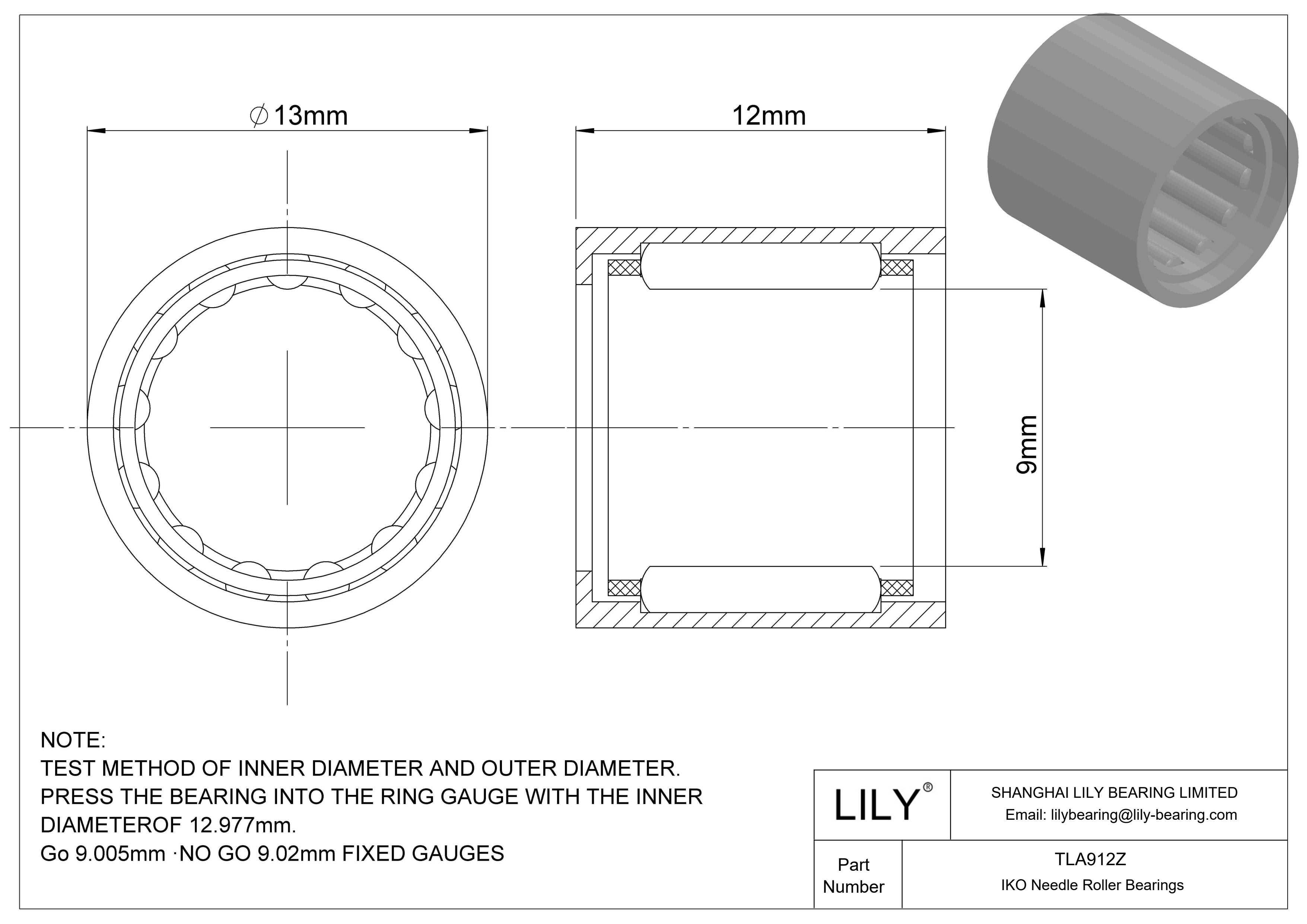 TLA912Z Shell Type Needle Roller Bearings cad drawing