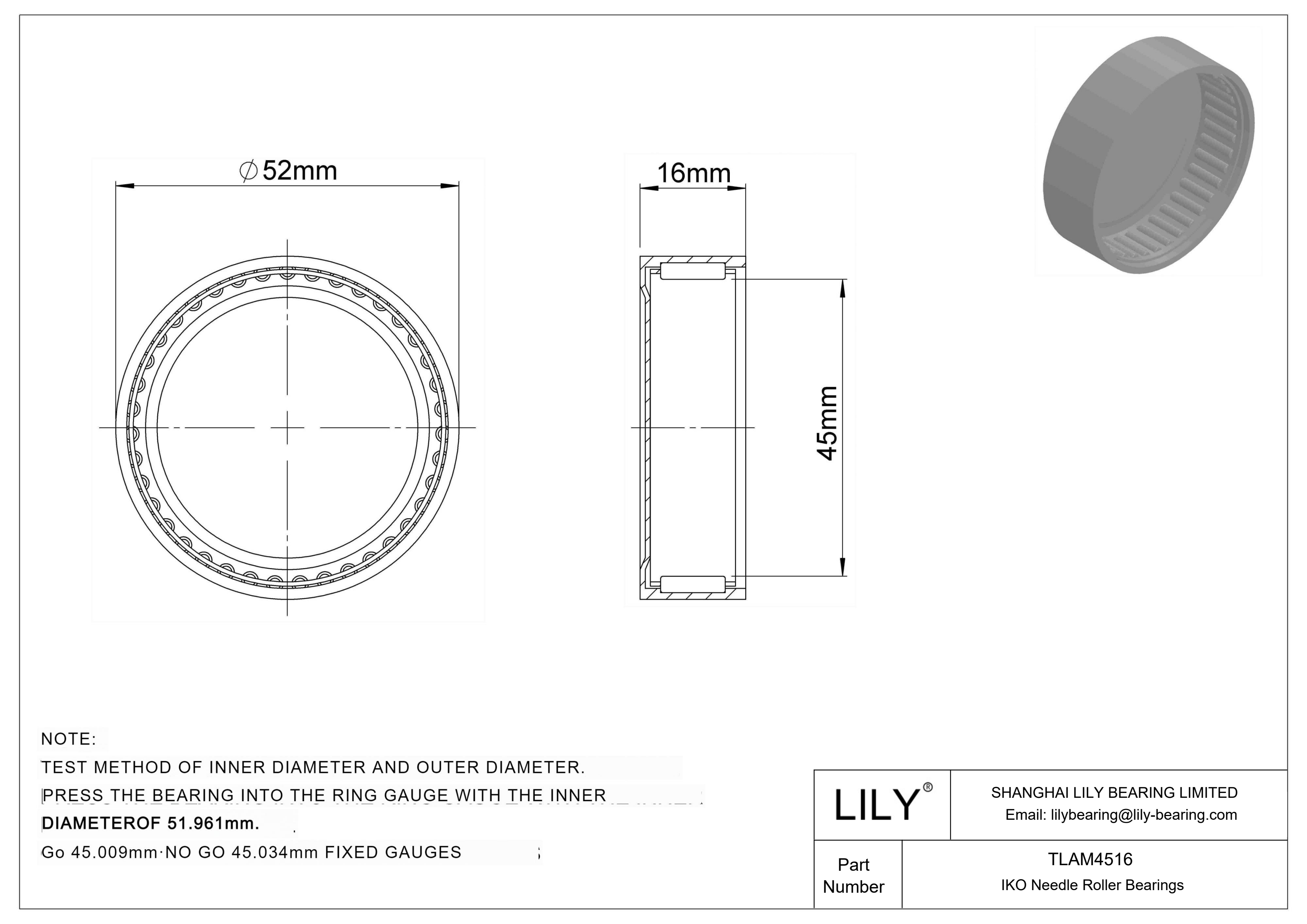 TLAM4516 Shell Type Needle Roller Bearings cad drawing