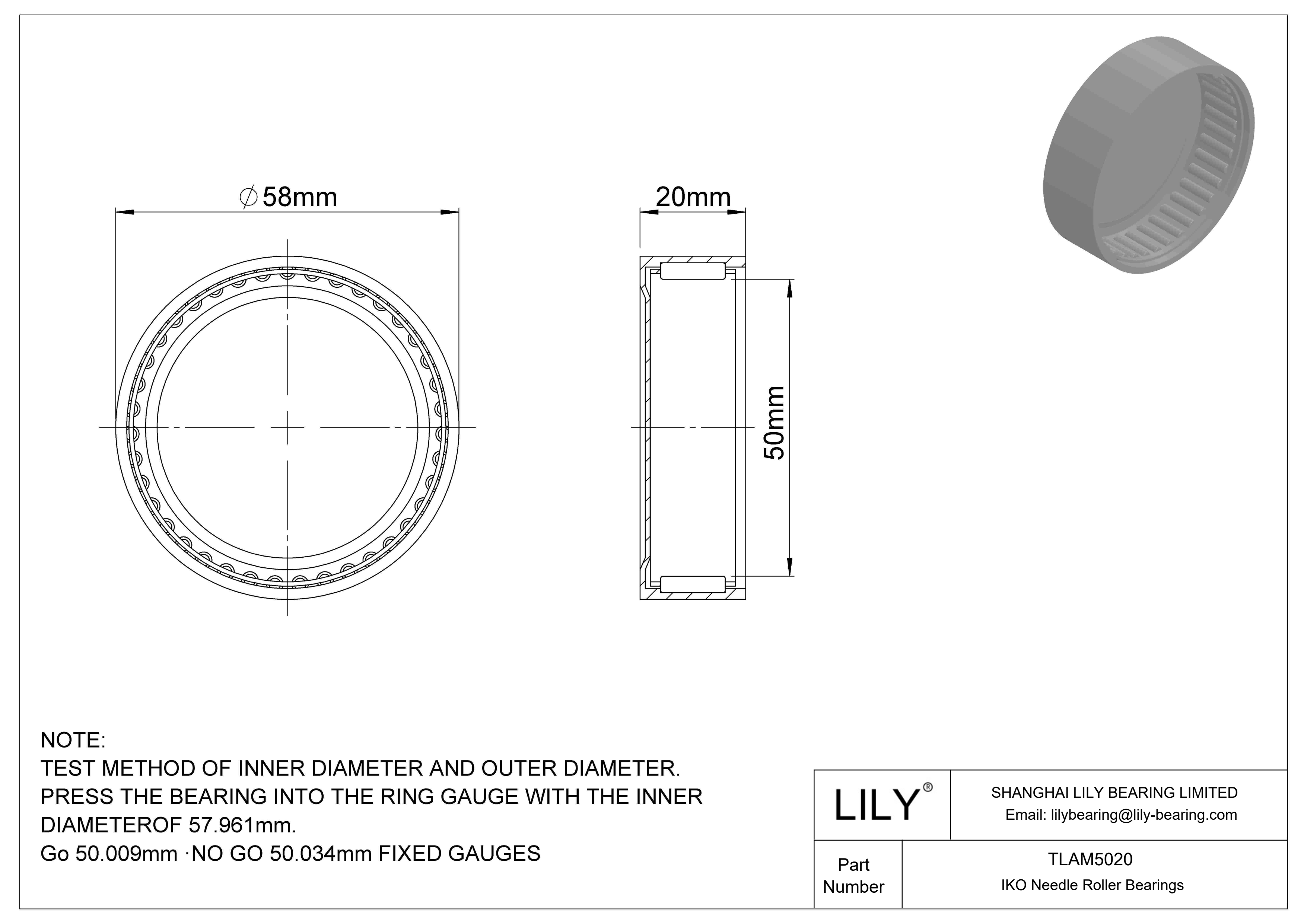 TLAM5020 Shell Type Needle Roller Bearings cad drawing