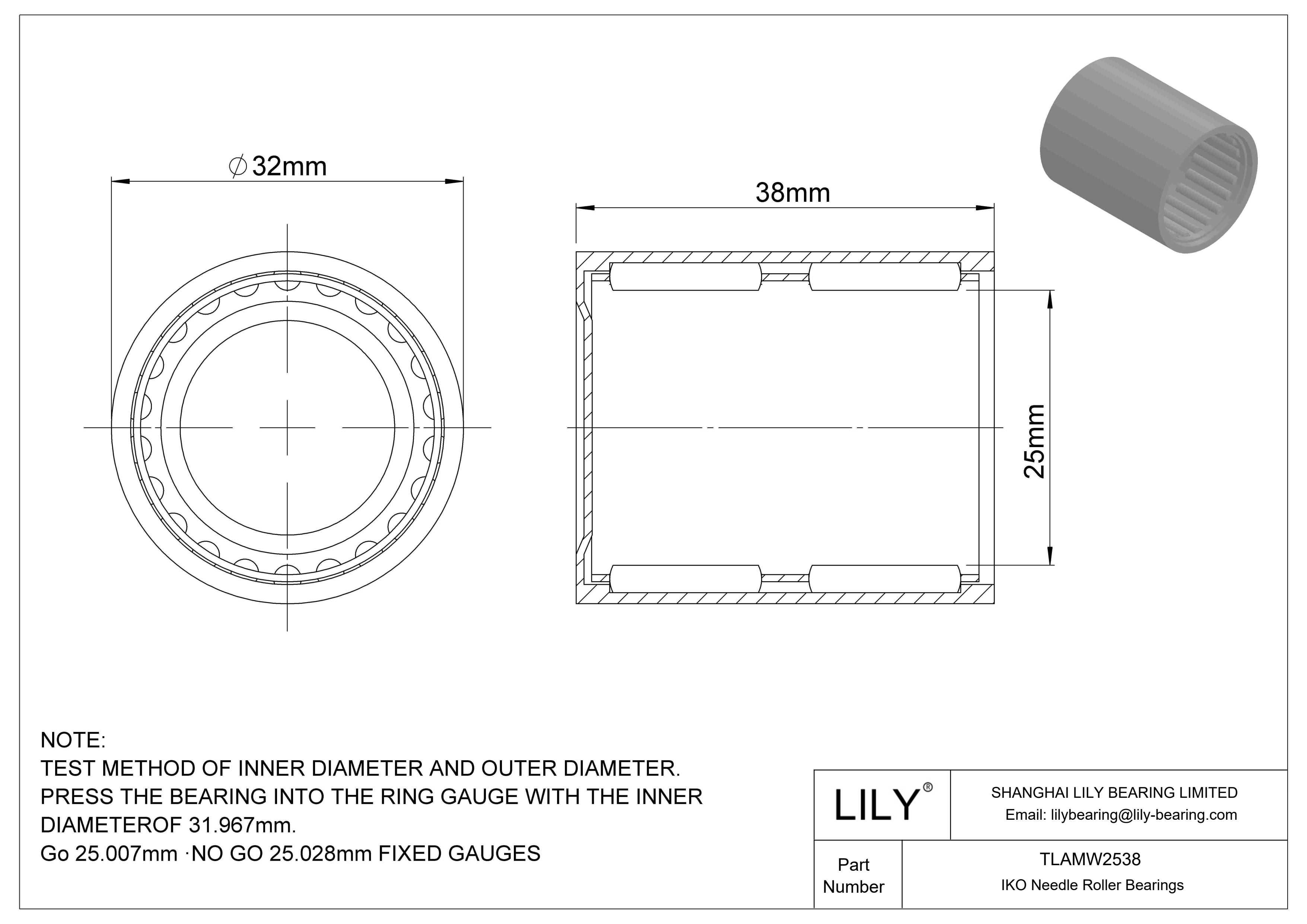 TLAMW2538 Shell Type Needle Roller Bearings cad drawing