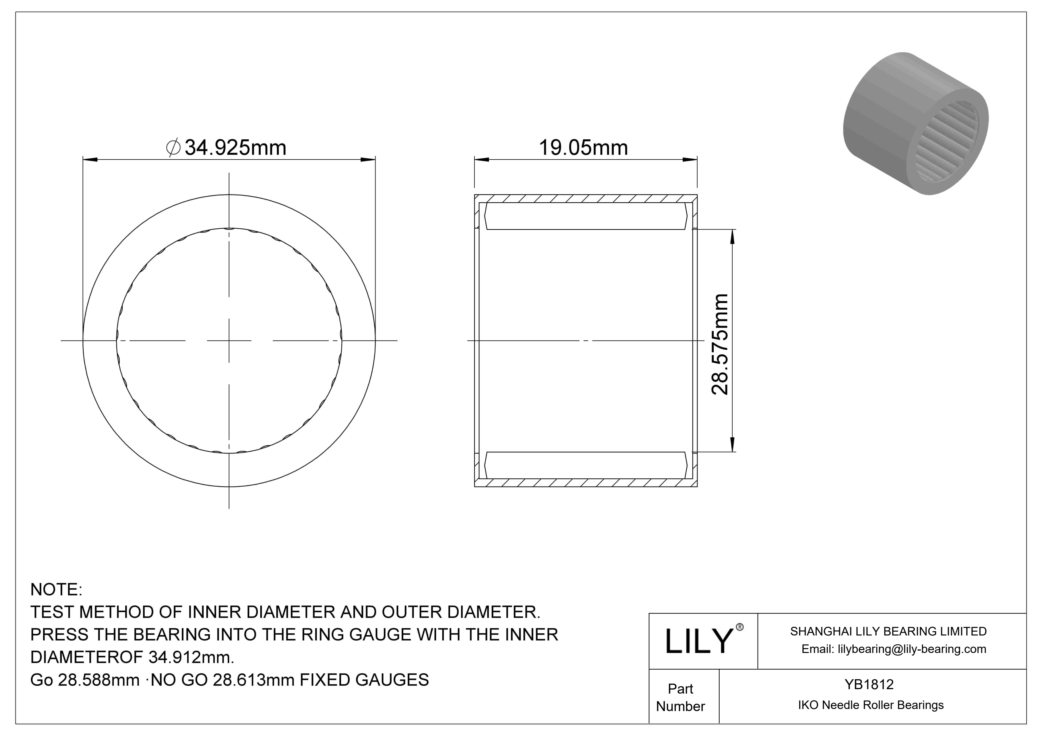 YB1812 Shell Type Needle Roller Bearings cad drawing