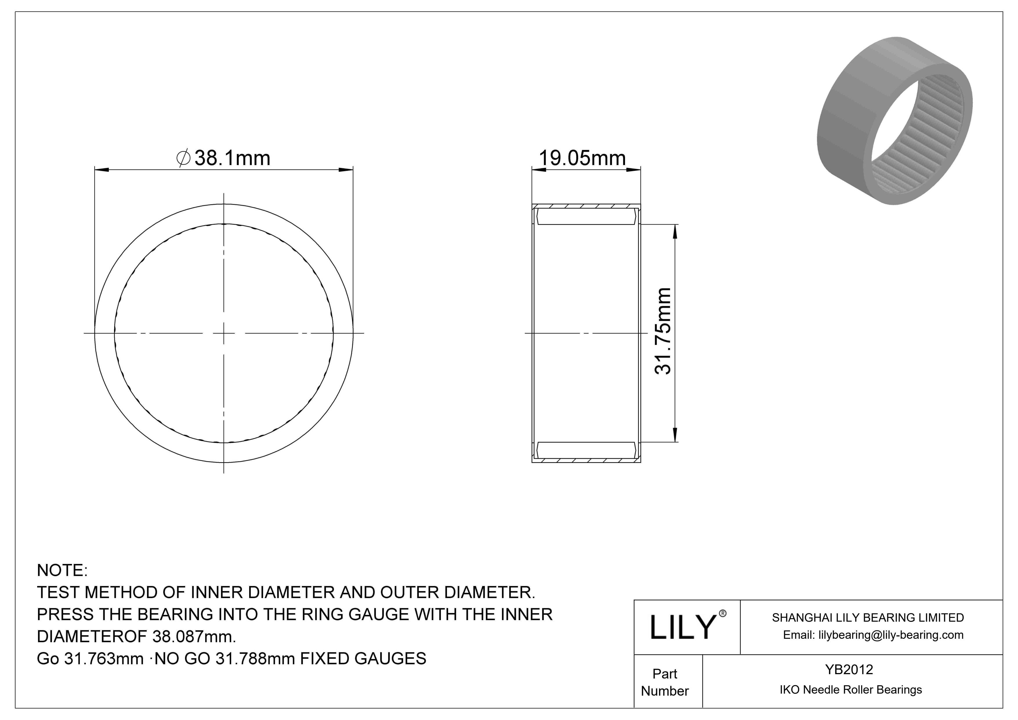 YB2012 Shell Type Needle Roller Bearings cad drawing