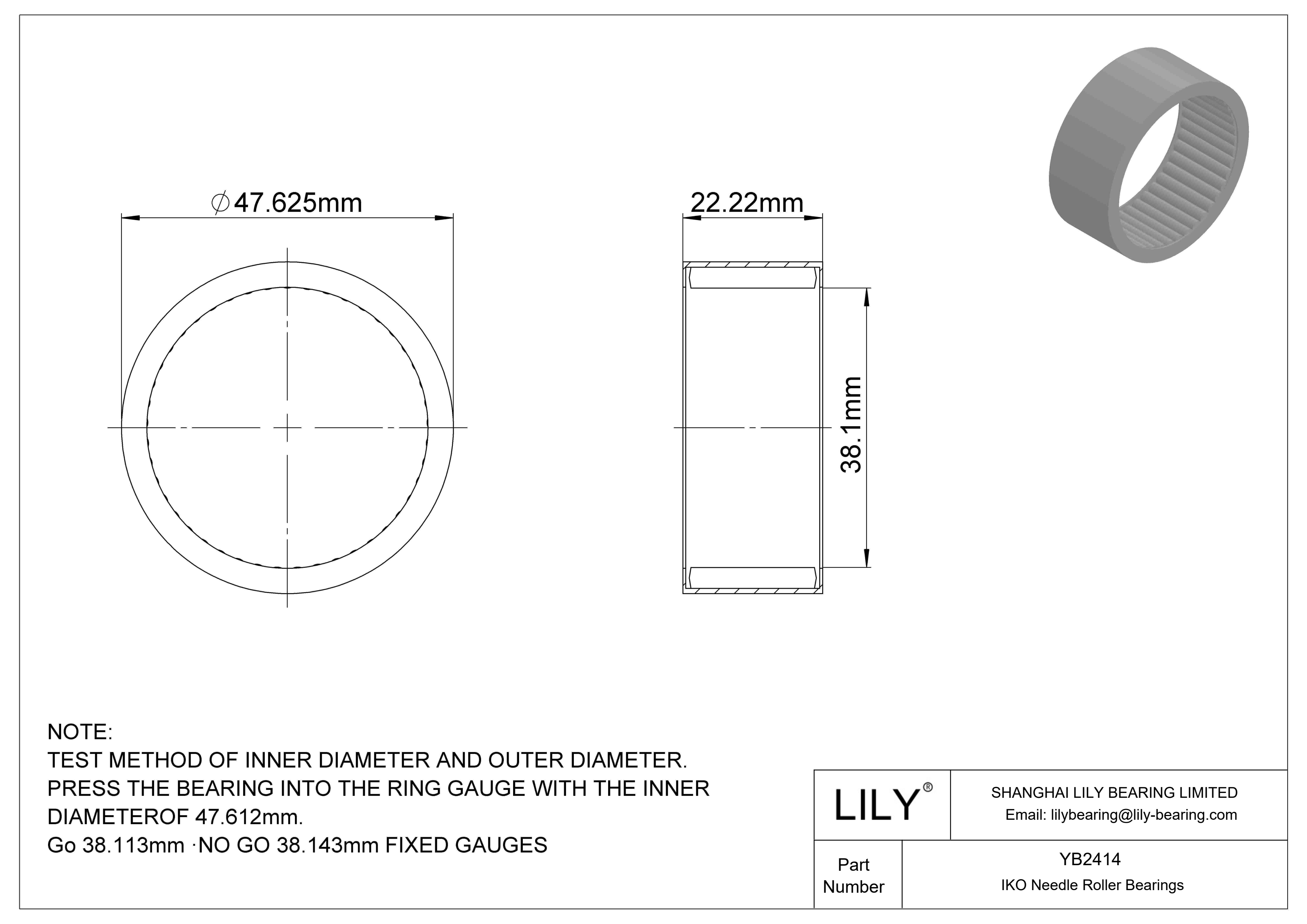 YB2414 Shell Type Needle Roller Bearings cad drawing