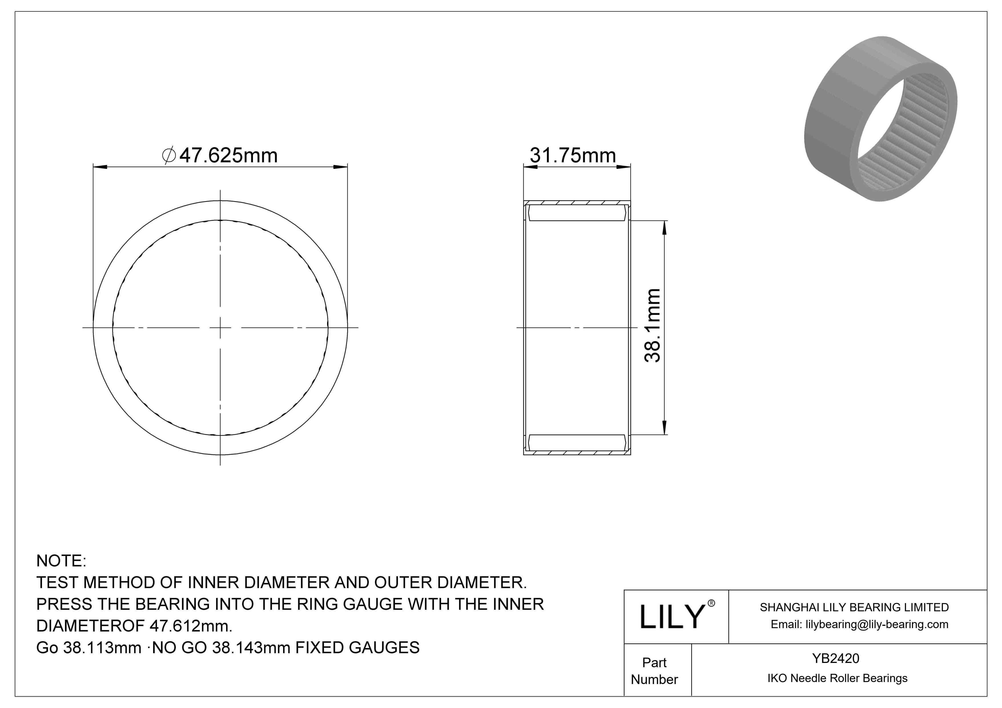 YB2420 Shell Type Needle Roller Bearings cad drawing