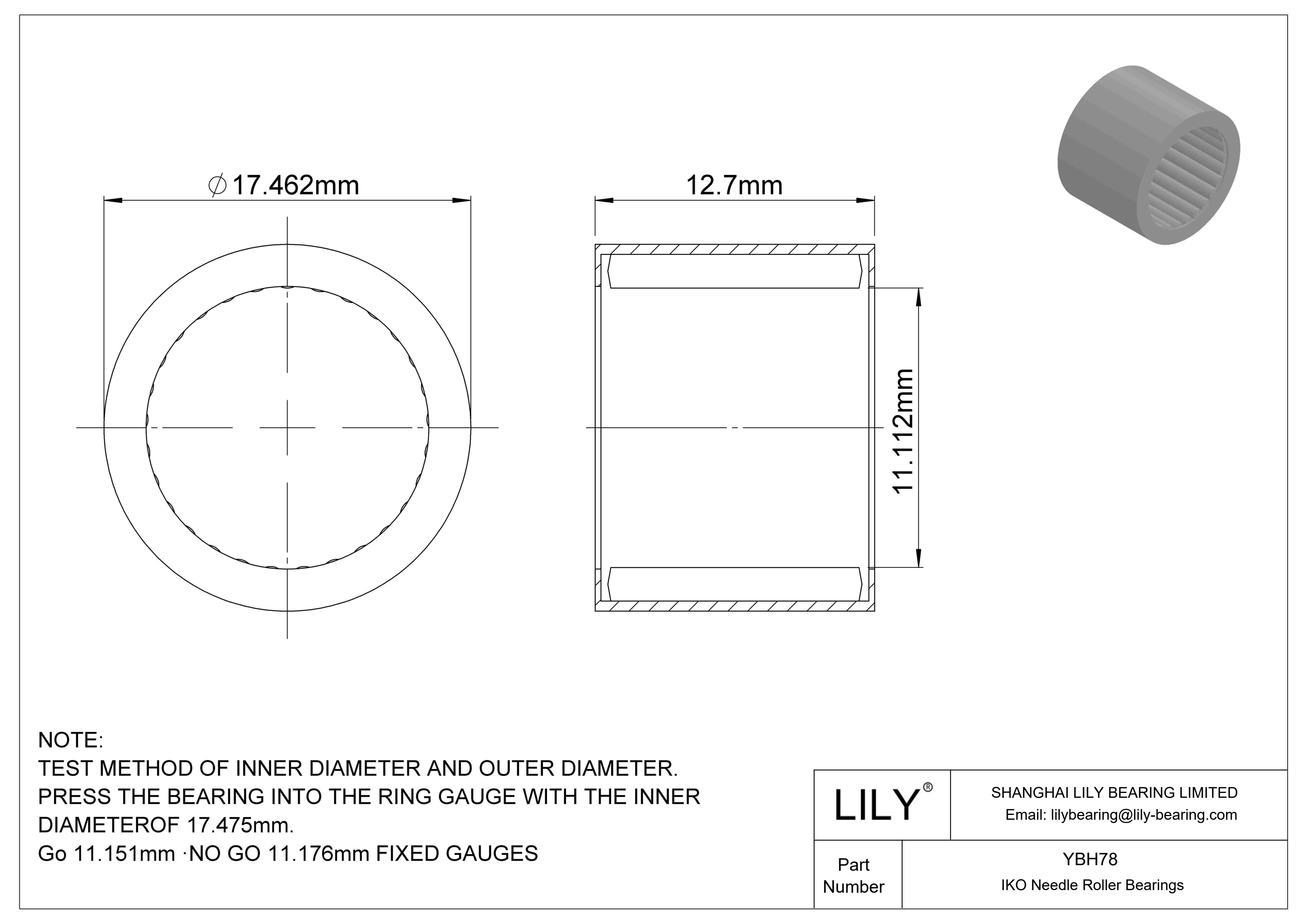 YBH78 Rodamientos de agujas tipo Shell cad drawing