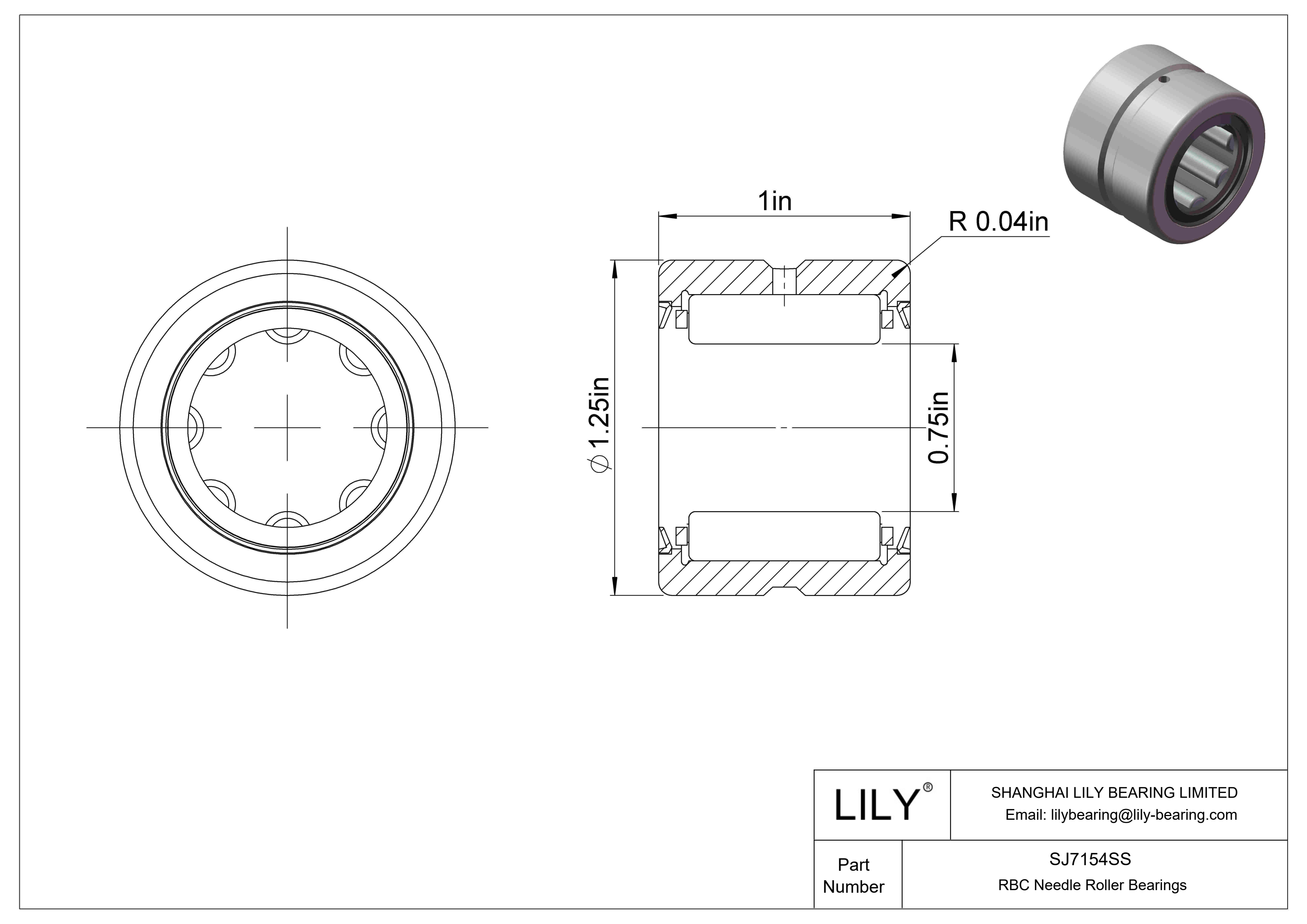 SJ7154SS Heavy Duty Needle Roller Bearing cad drawing